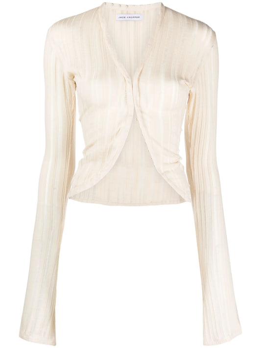 curved-hem ribbed cardigan