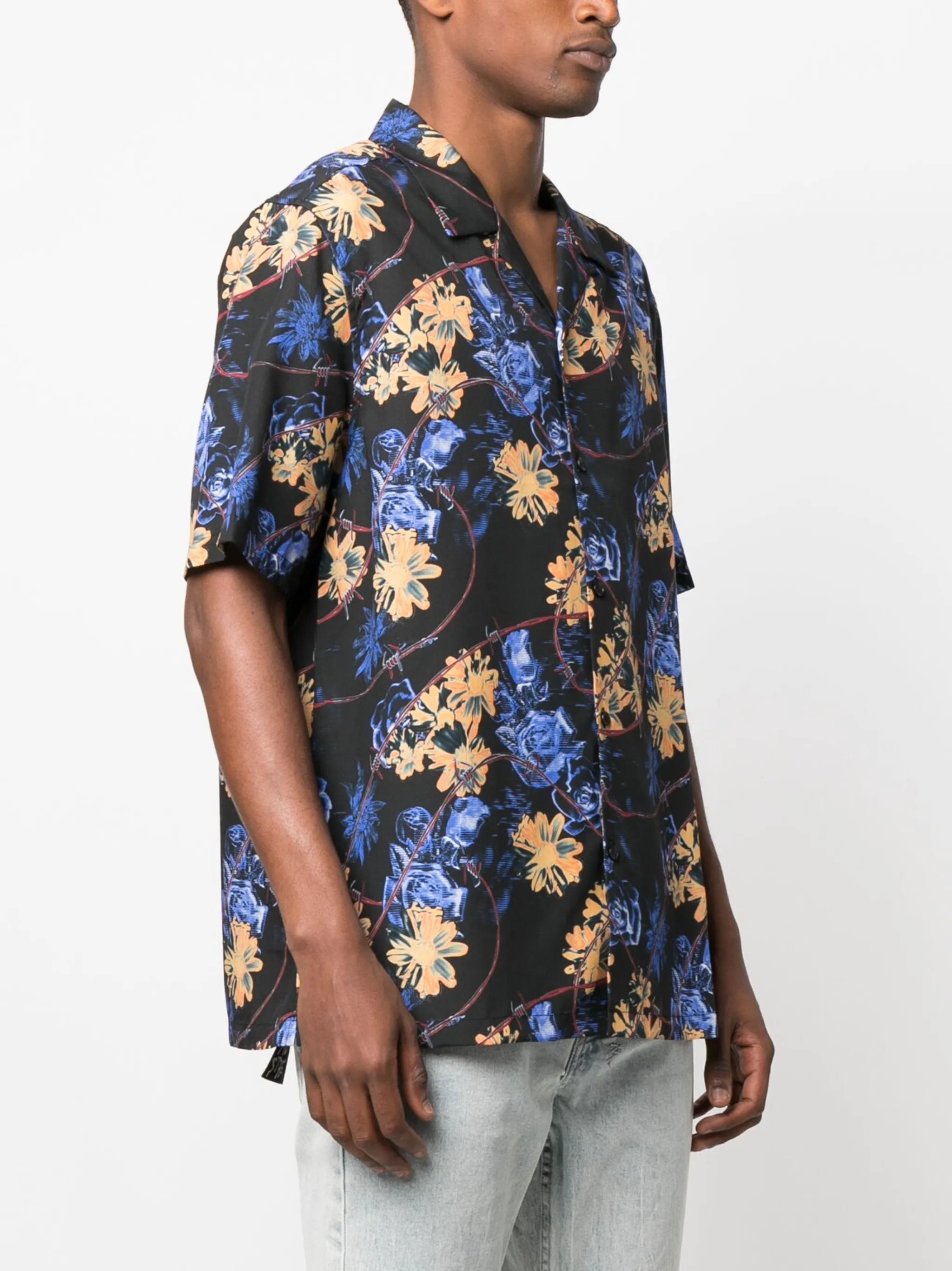 Cuban-collar floral-print shirt