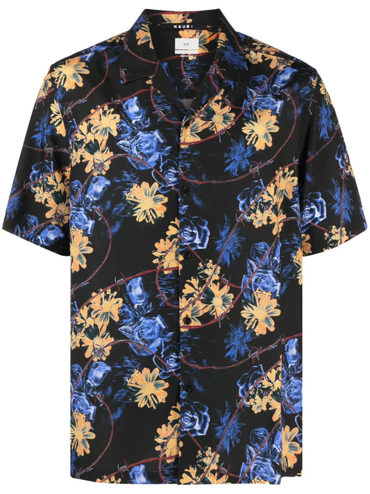Cuban-collar floral-print shirt