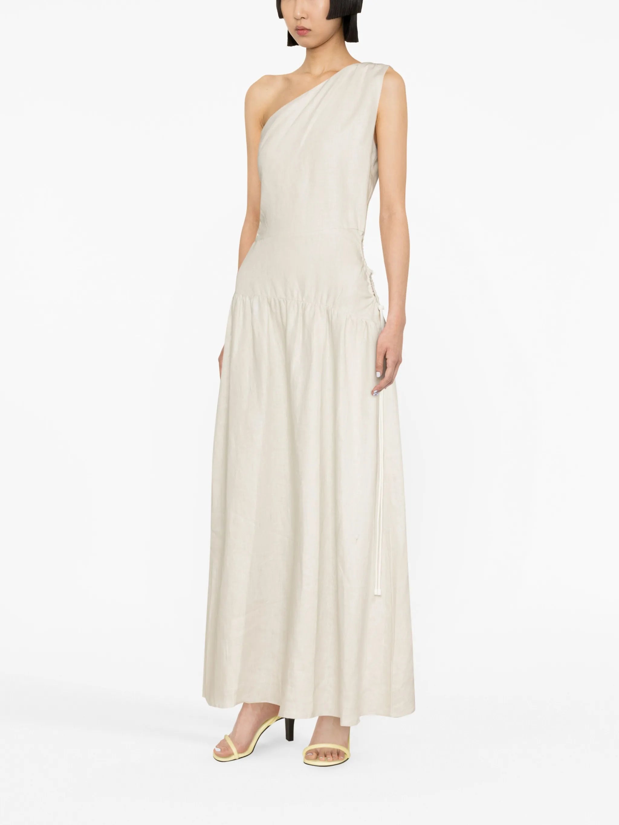 D'orsay off-shoulder linen maxi dress