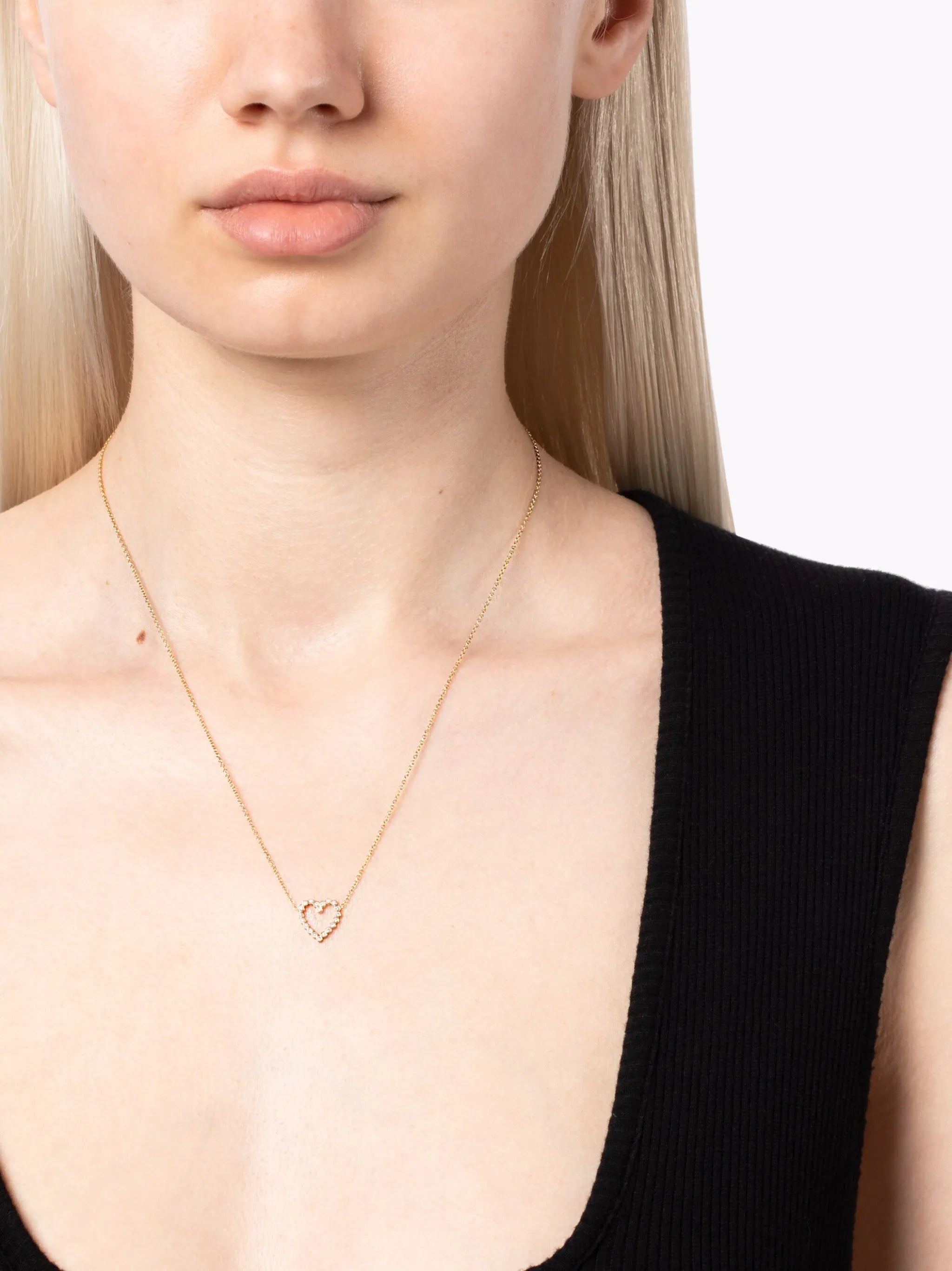 14kt yellow gold heart diamond necklace