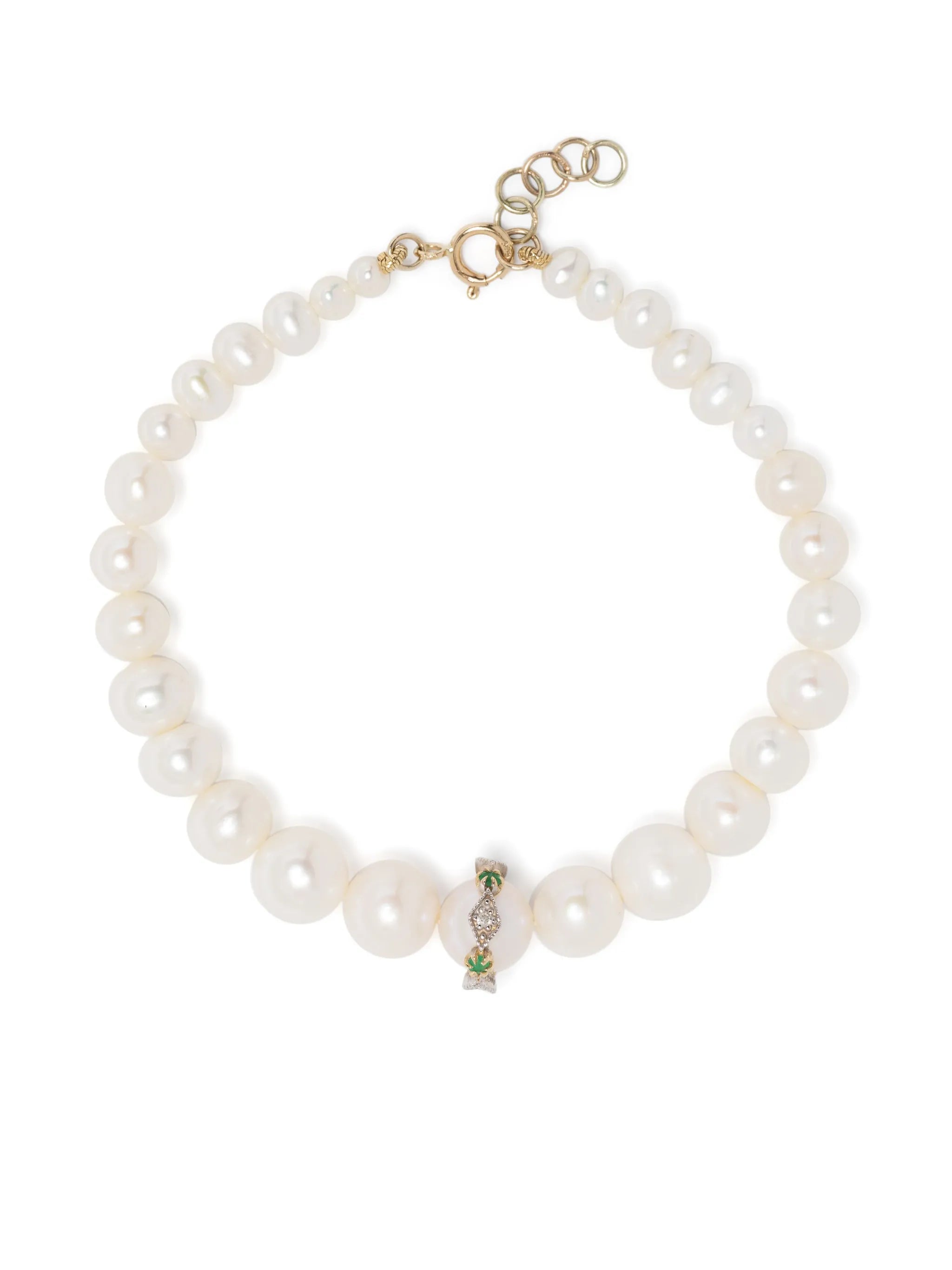 9kt yellow gold Chelsea N°2 pearl and diamond bracelet