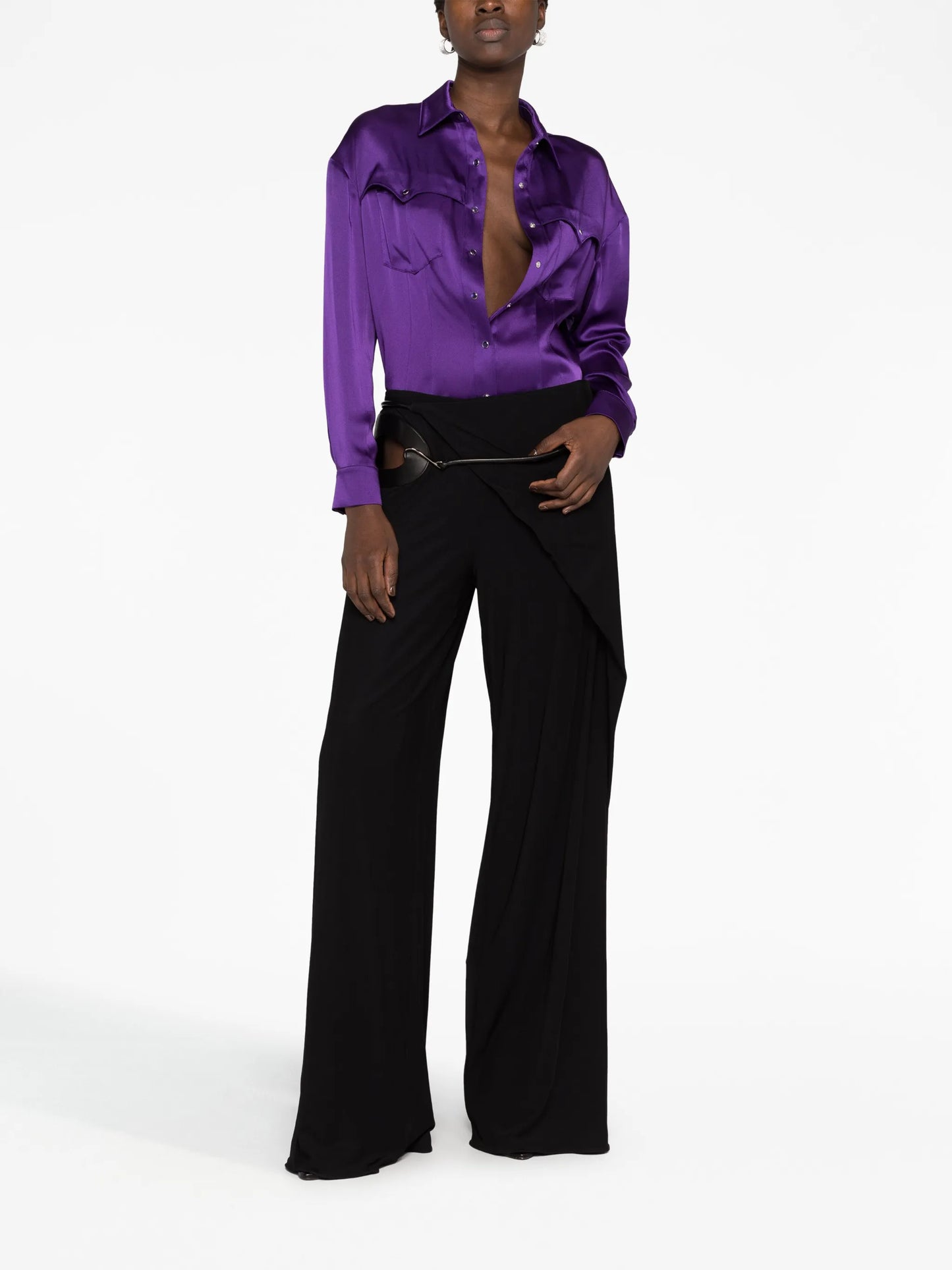 cut-out wide-leg silk trousers