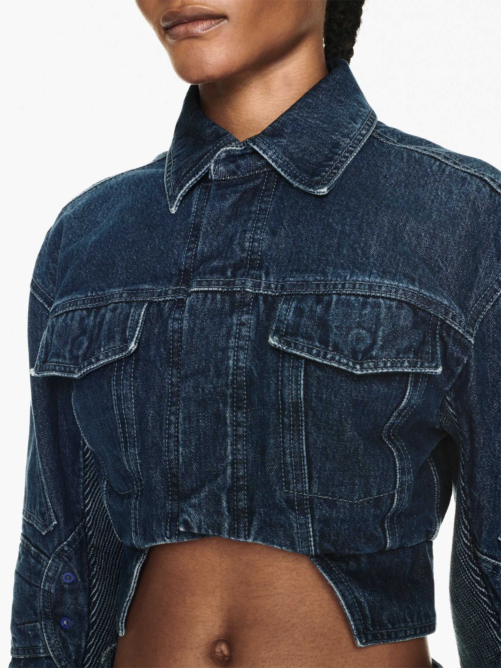 cut-out motorcycle denim jacket