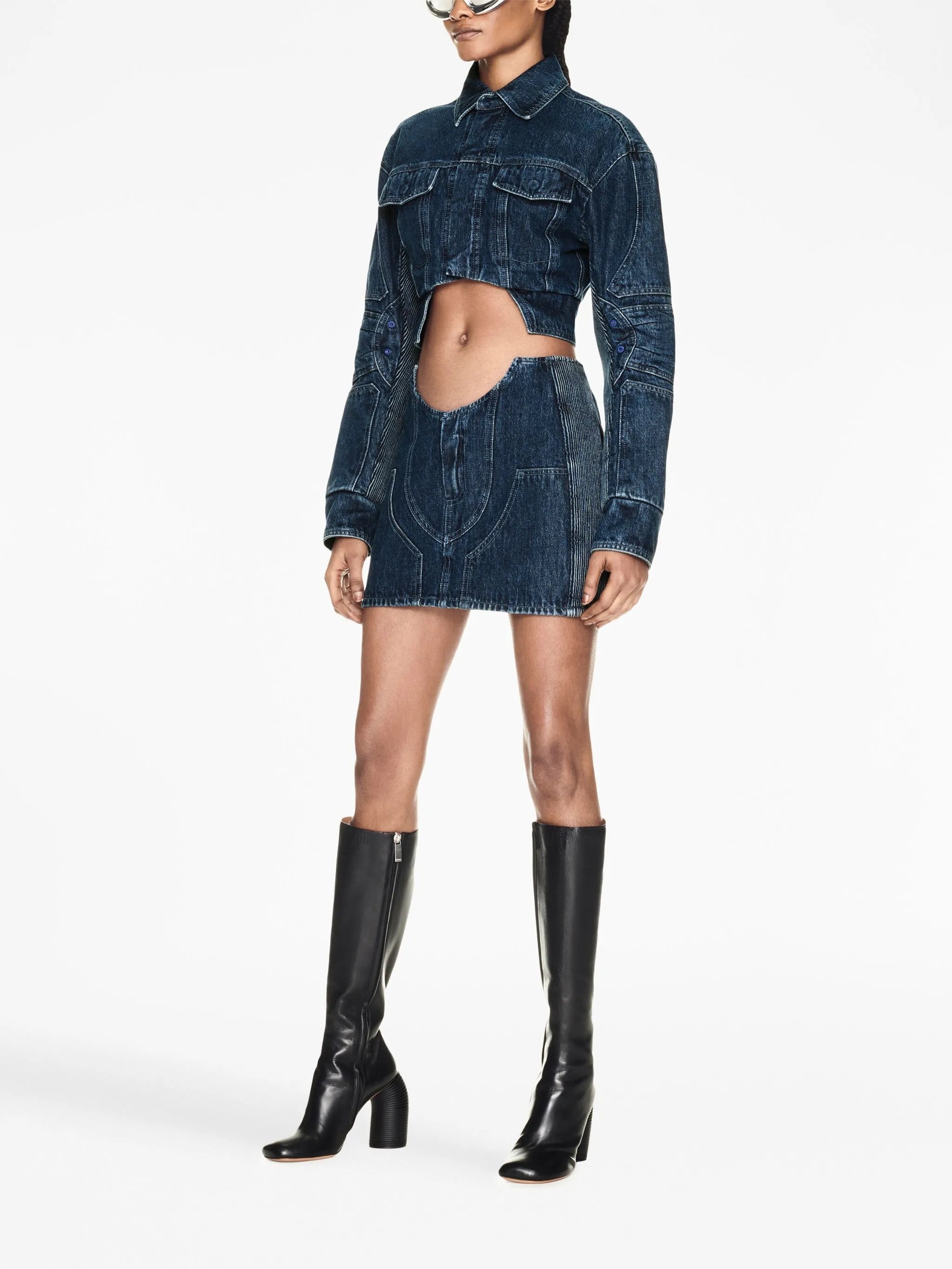 cut-out motorcycle denim jacket