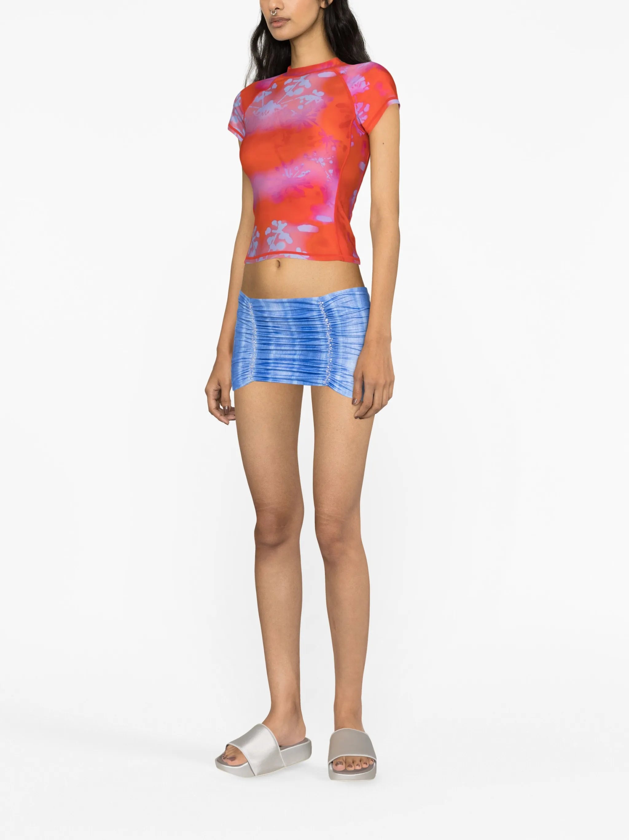 crystal-embellished ruched mini skirt