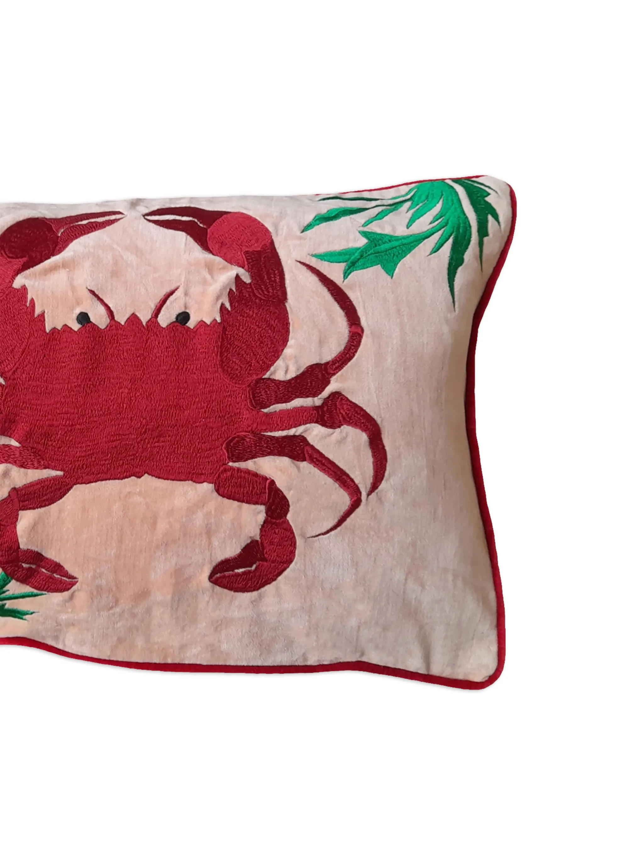 Crab embroidered cushion