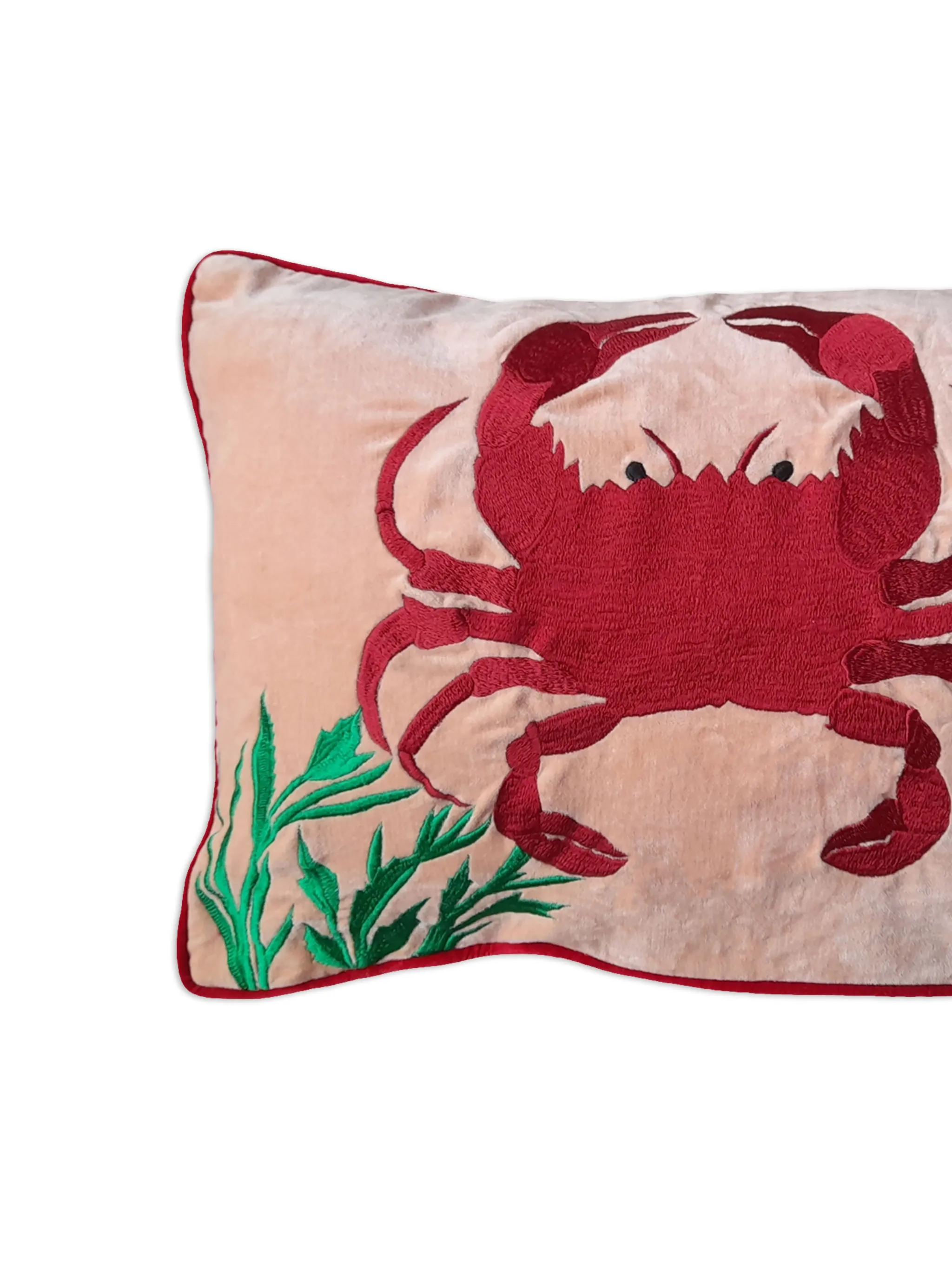 Crab embroidered cushion