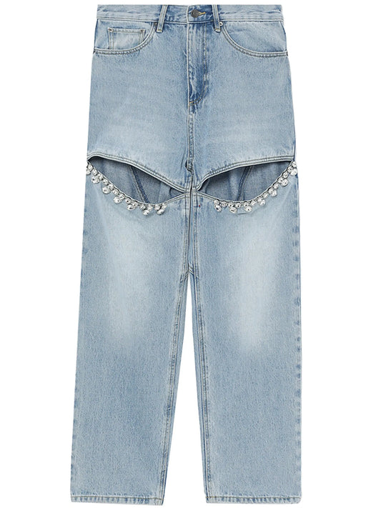 cut-out-detail straight-leg jeans