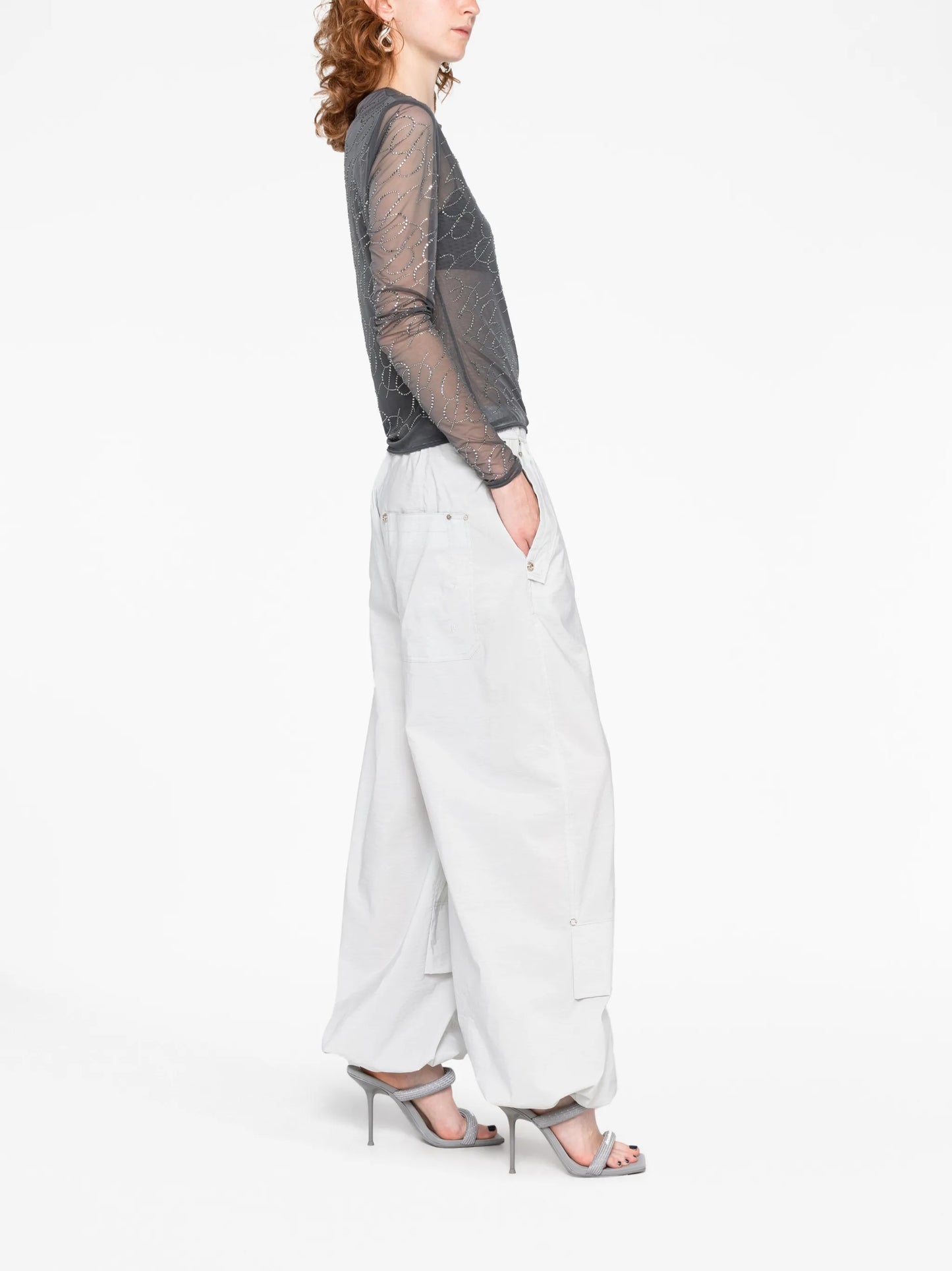 crystal-embellished tulle logo top