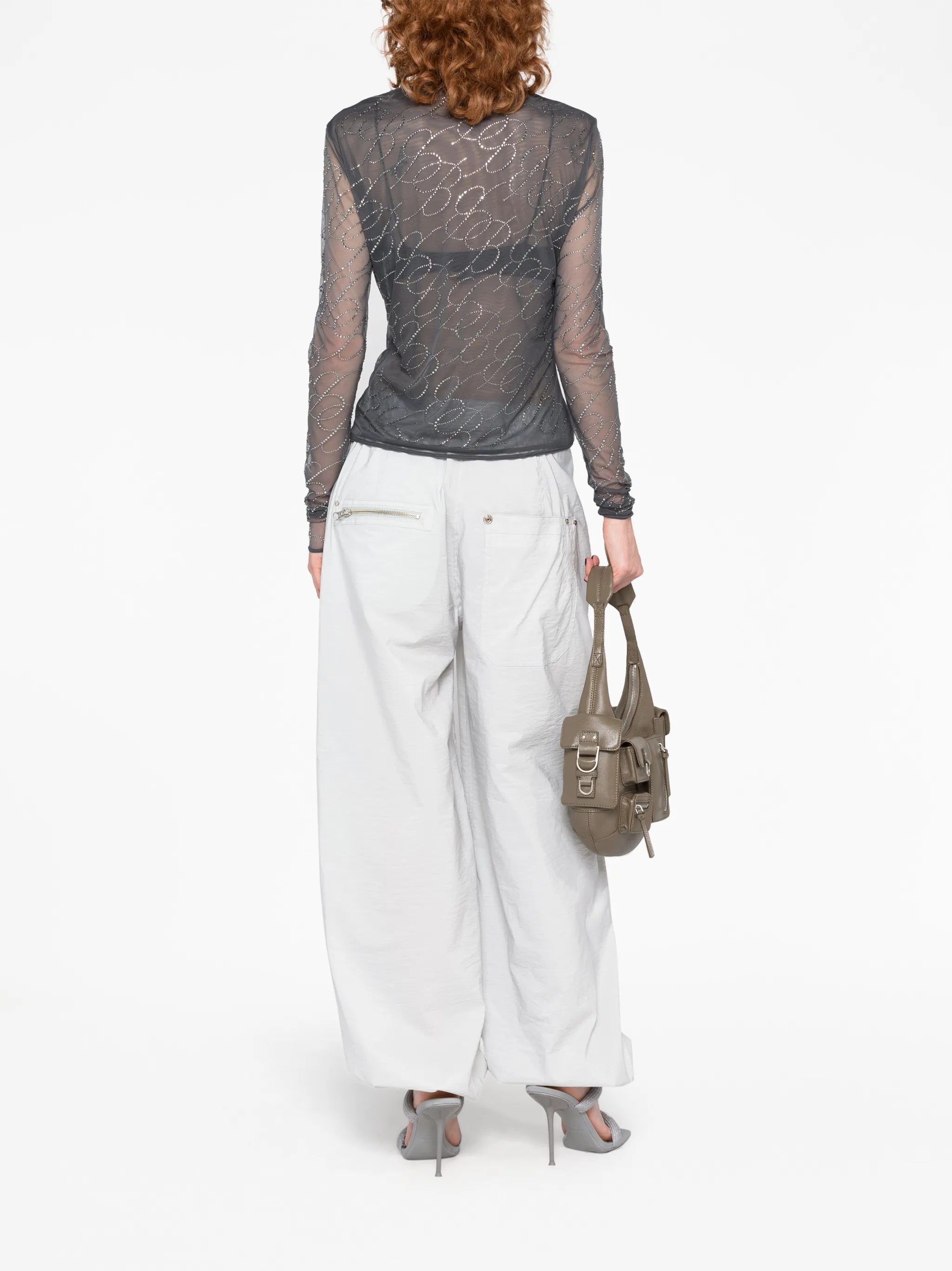 crystal-embellished tulle logo top