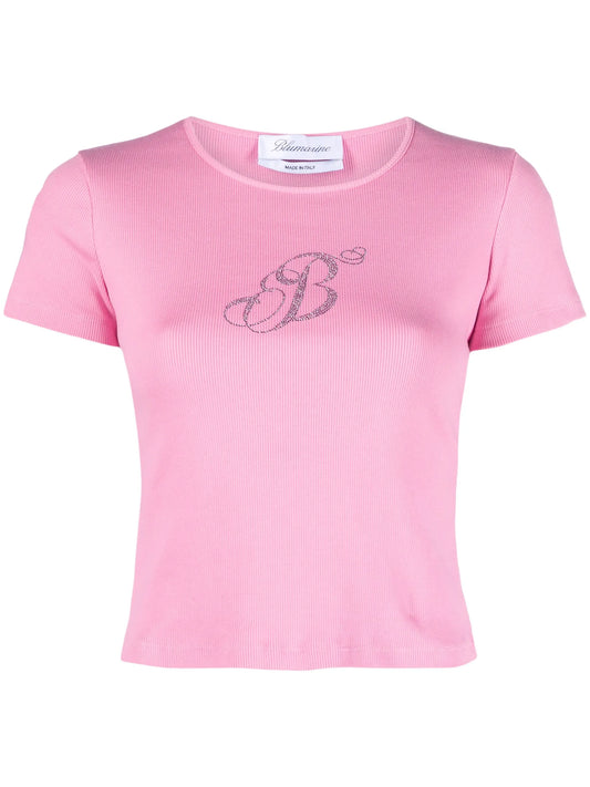 crystal-embellished ribbed T-shirt