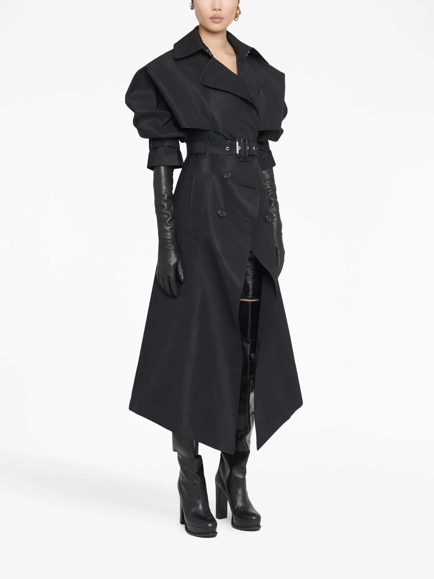 Cutaway pleated trench coat