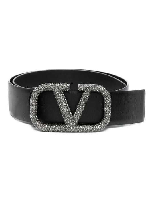 crystal-embellished VLogo leather belt