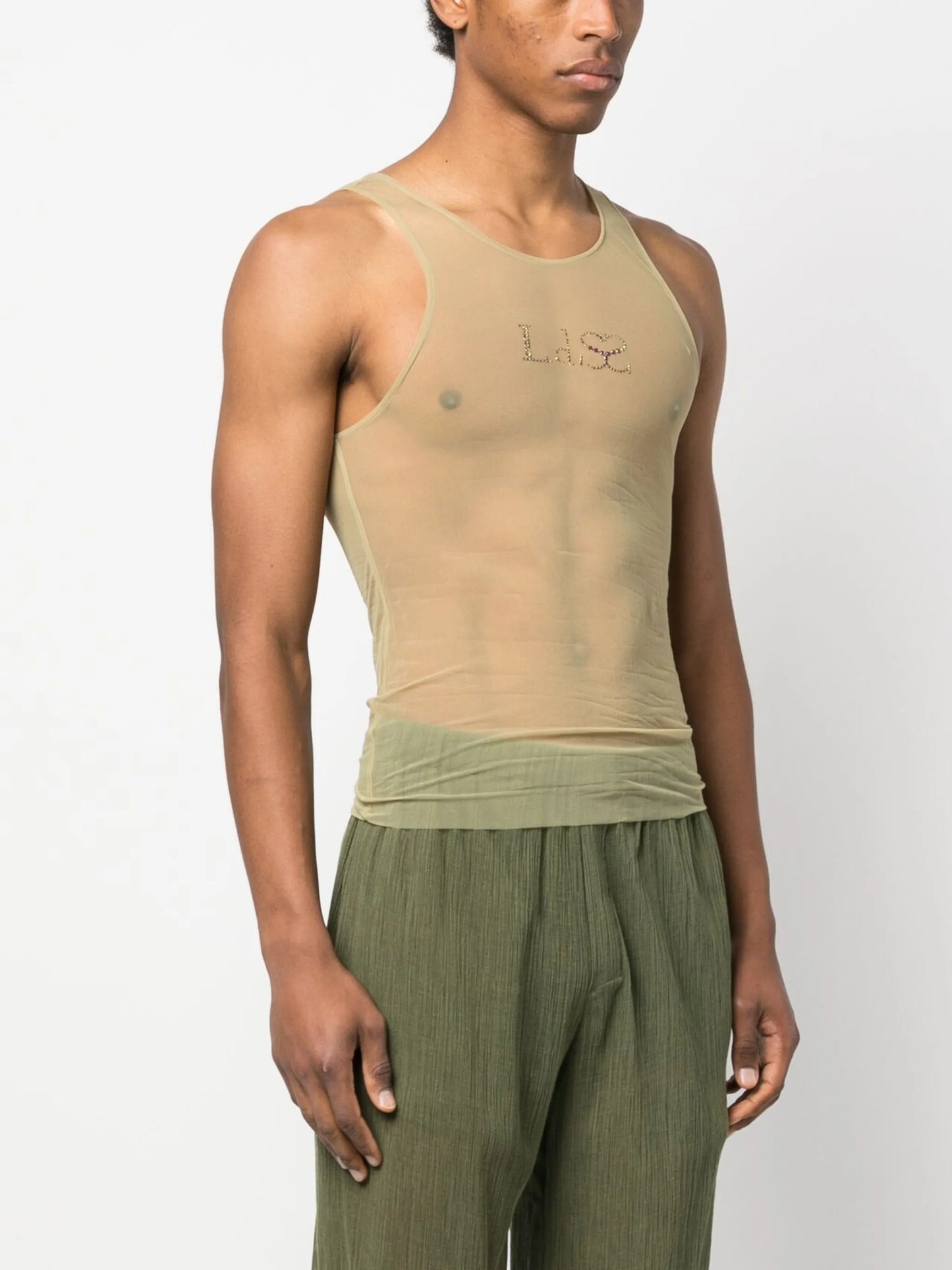 crystal-logo sheer tank top