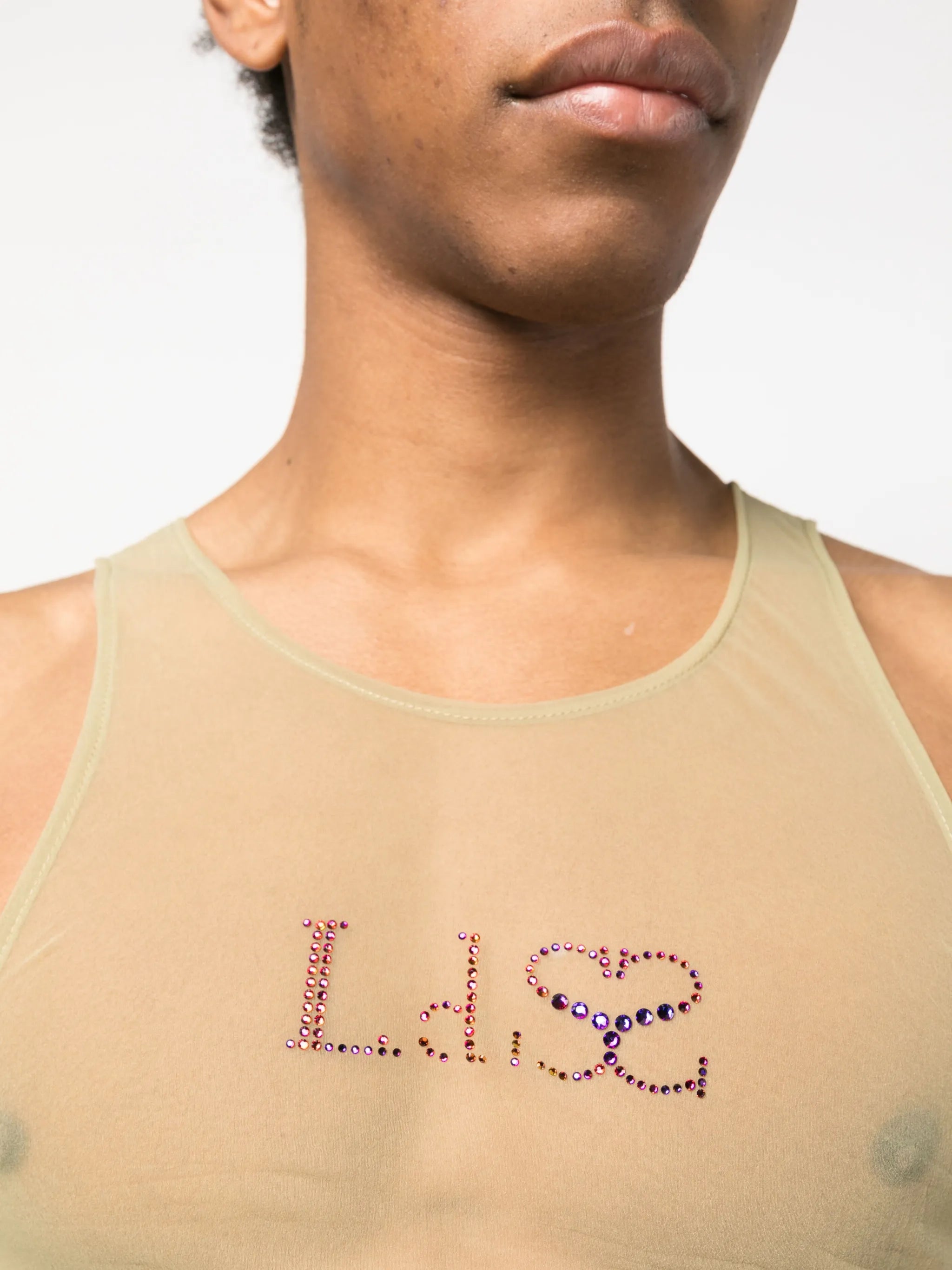crystal-logo sheer tank top