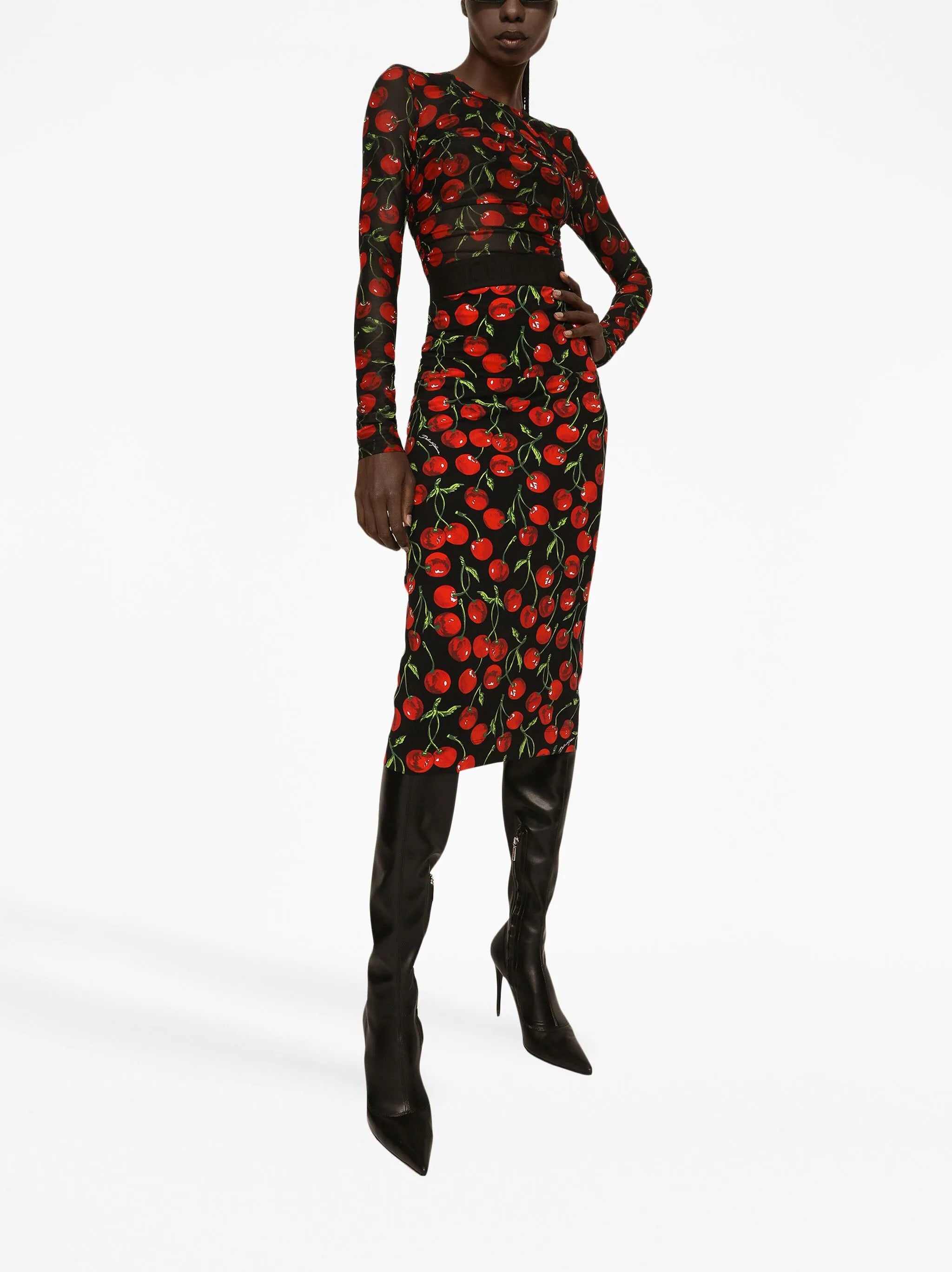 cherry-print long-sleeve T-shirt