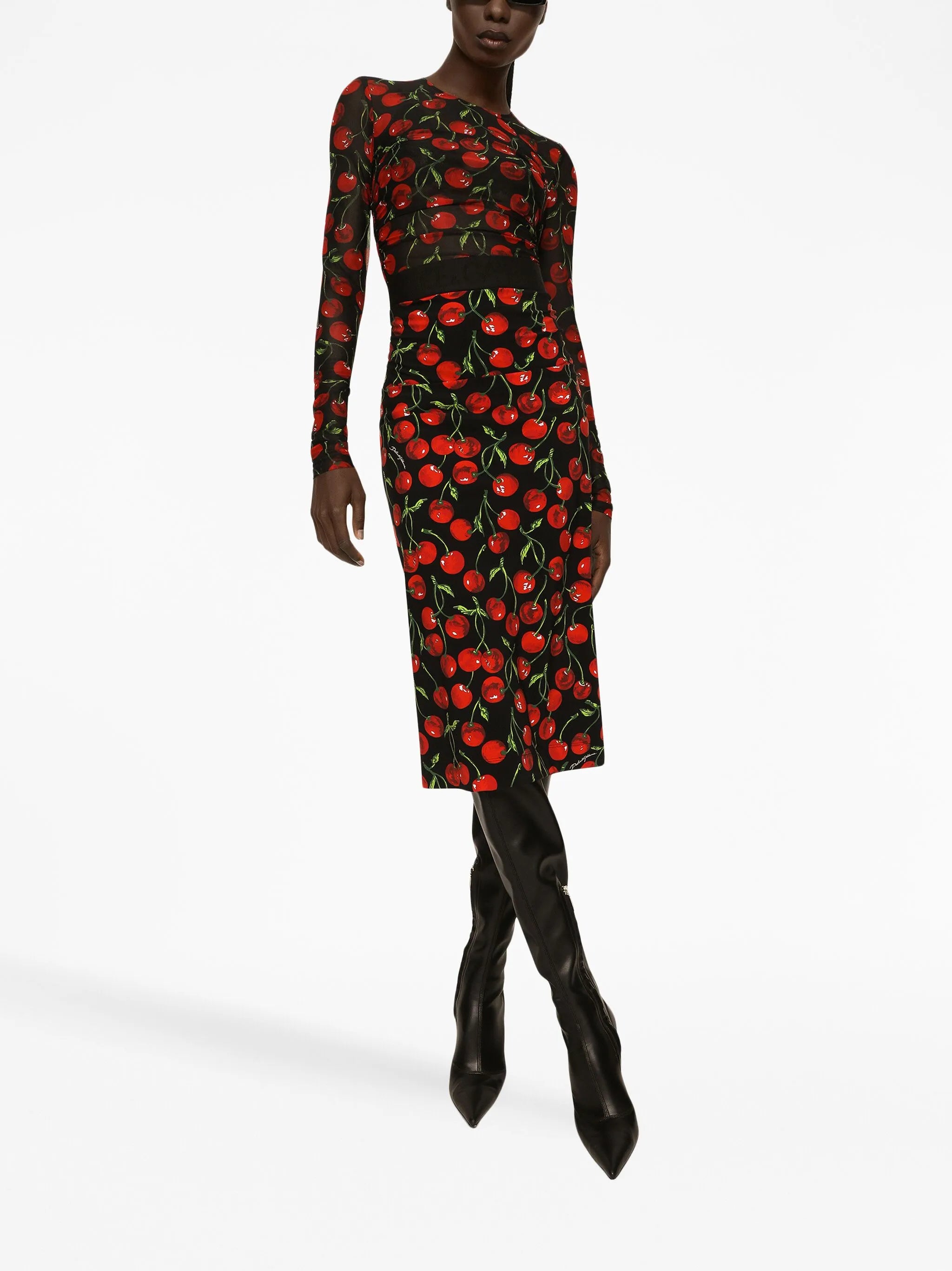 cherry-print long-sleeve T-shirt