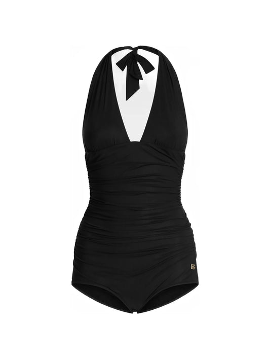 halterneck ruched swimsuit
