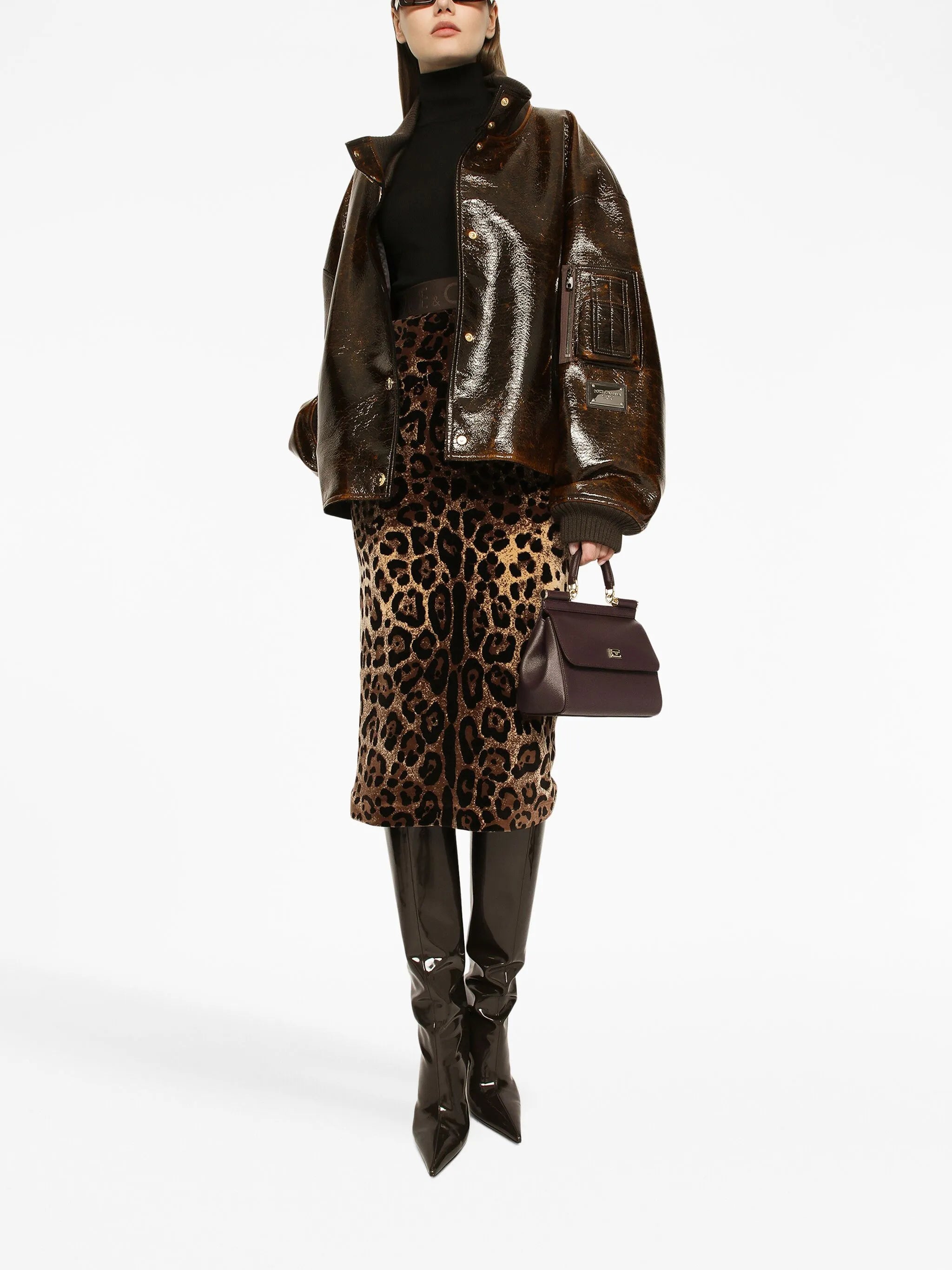 chenille leopard-print midi skirt