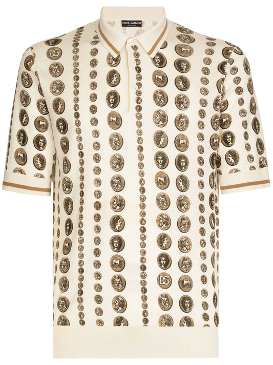 stripe-detail silk polo top
