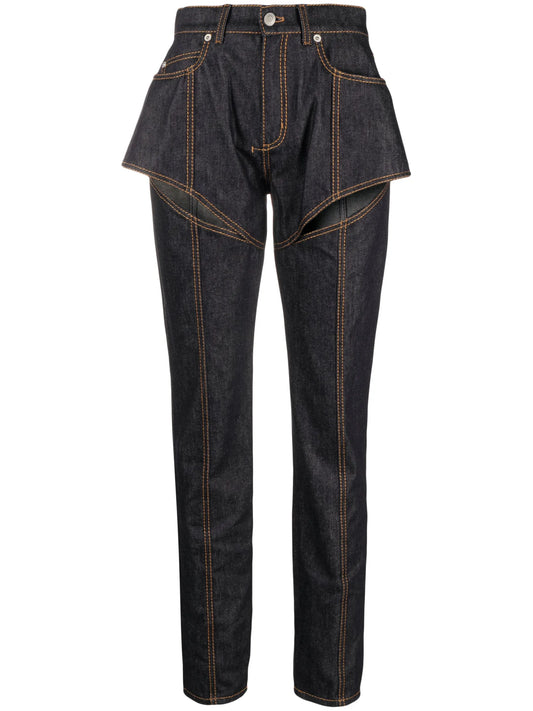 cutout high-rise tapered jeans