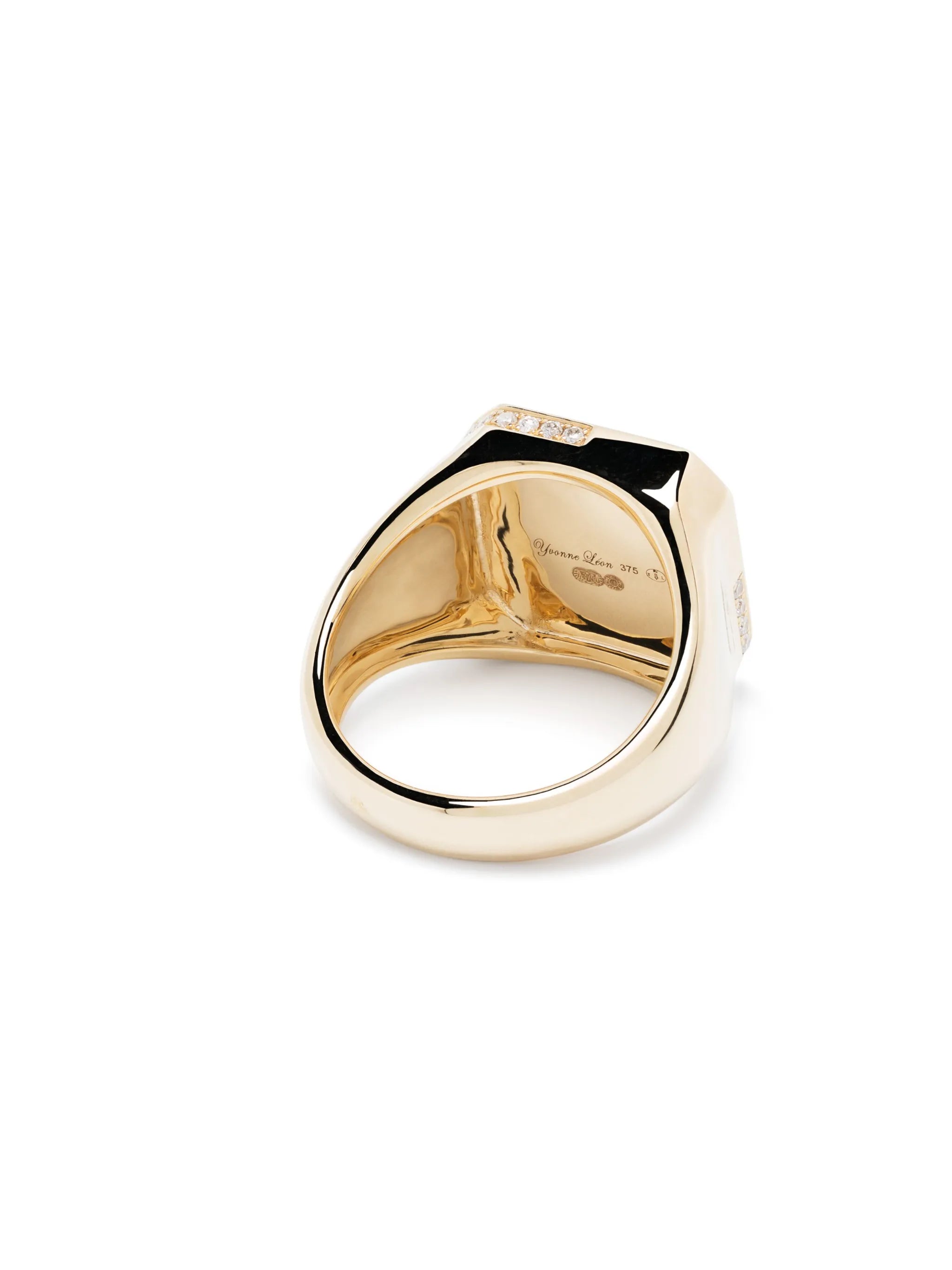 9kt yellow gold Petit Damier diamond and malachite signet ring