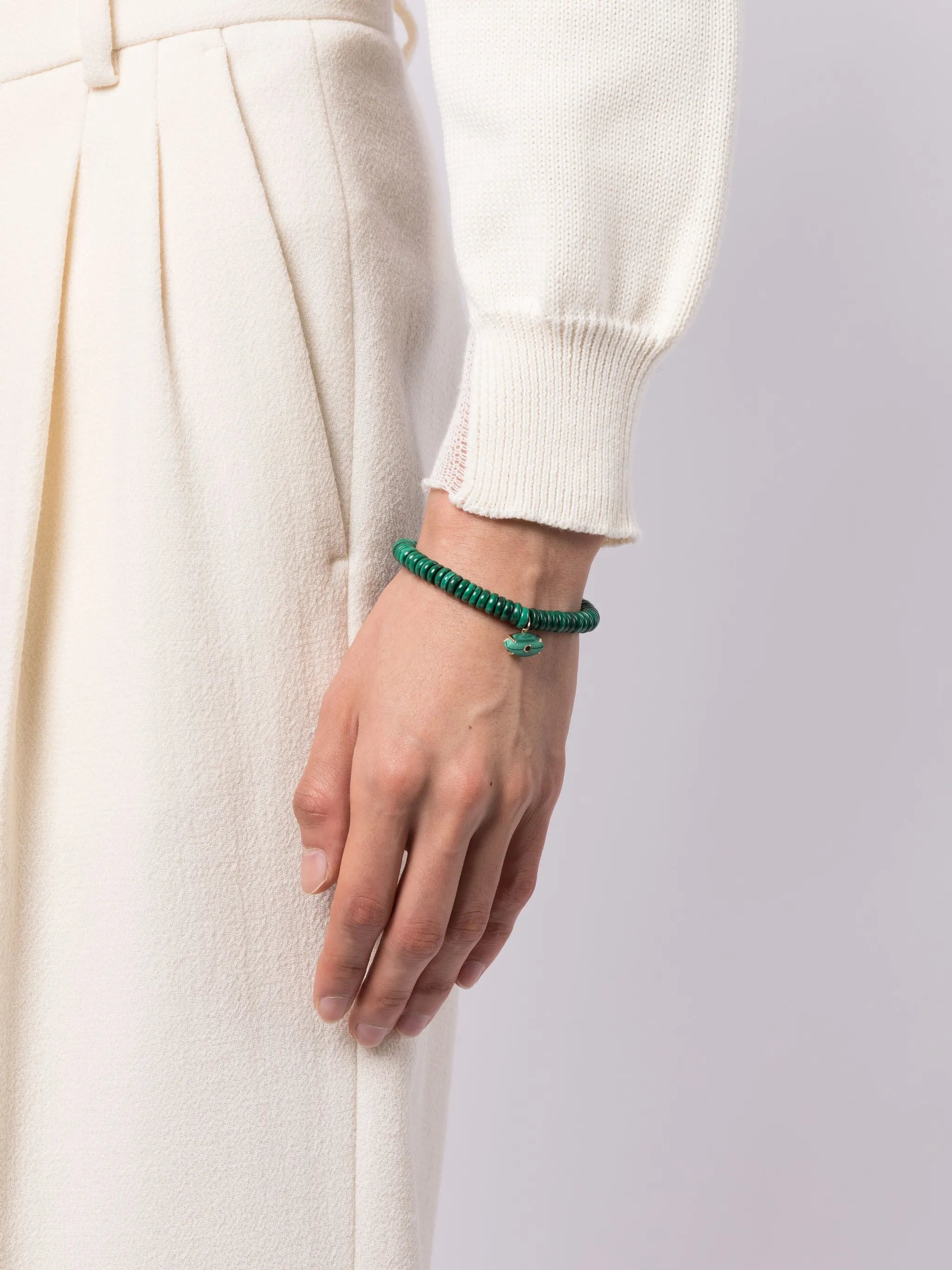 14kt yellow gold malachite beaded bracelet