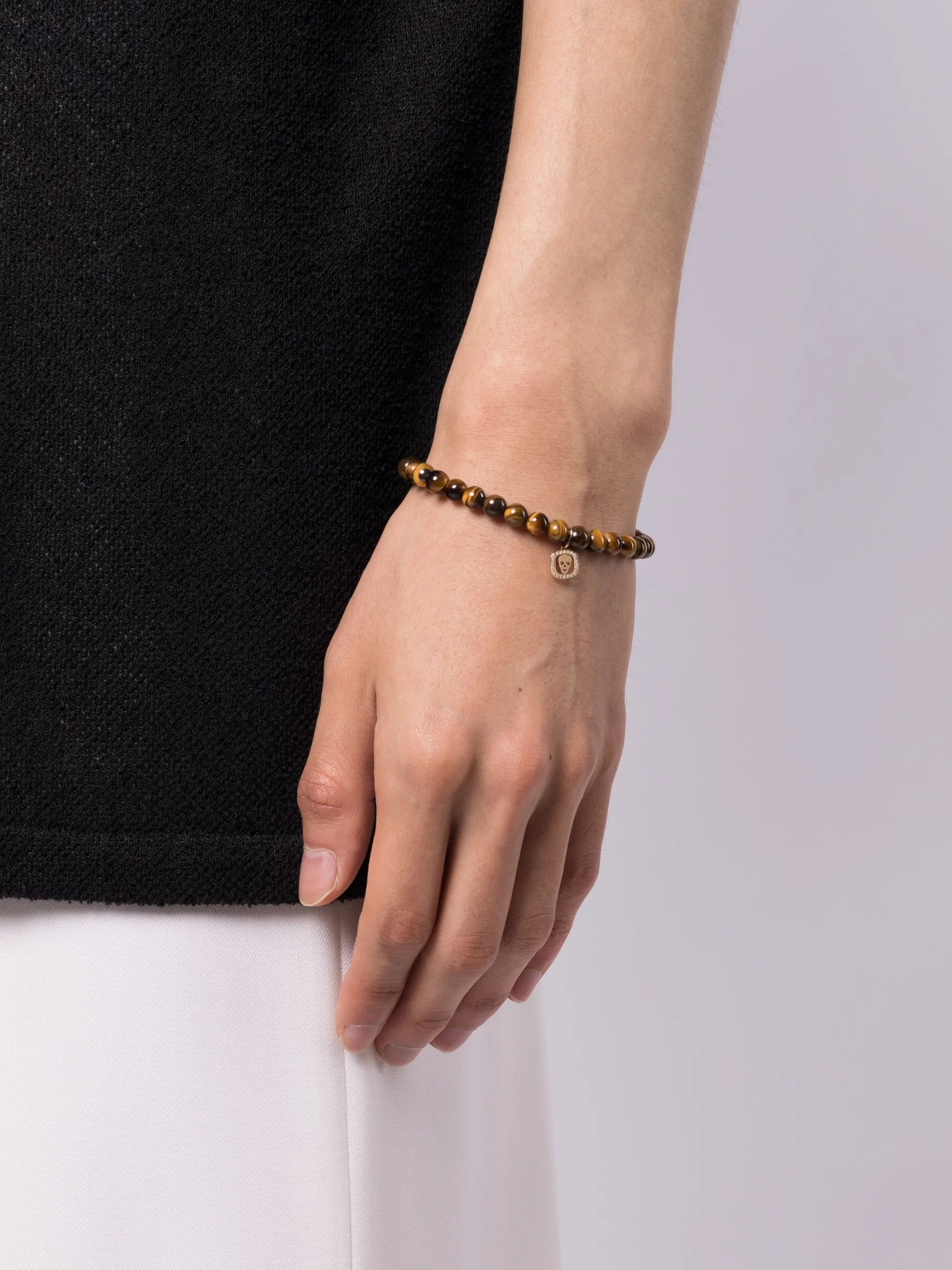 14kt yellow gold tiger eye charm bracelet