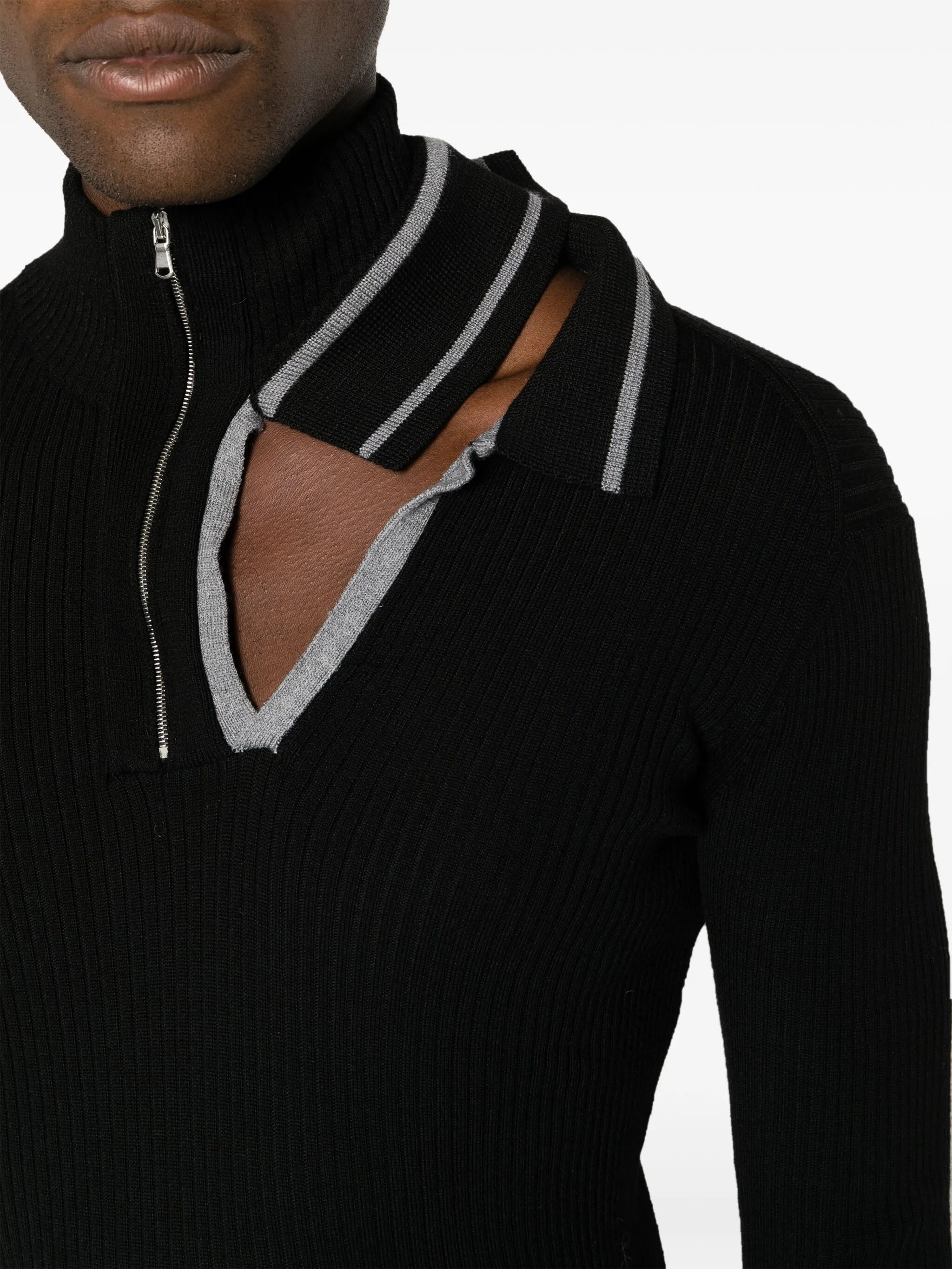 cut-out ribbed-knit sweatshirt