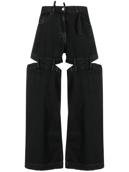 cut-out wide-leg jeans