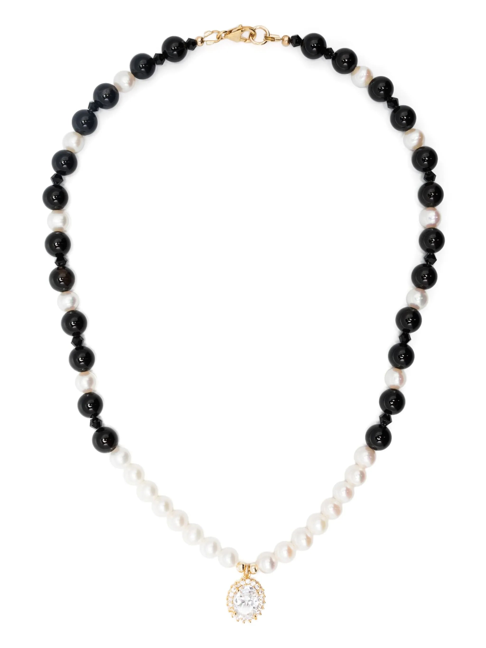 crystal-pendant beaded pearl necklace