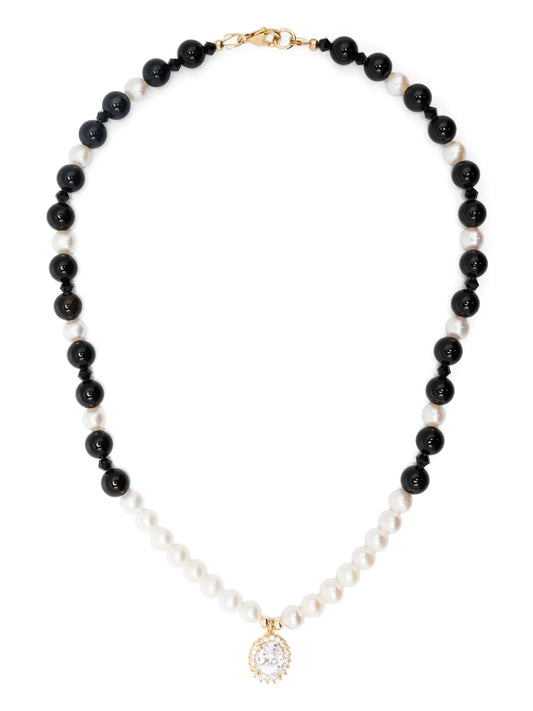 crystal-pendant beaded pearl necklace
