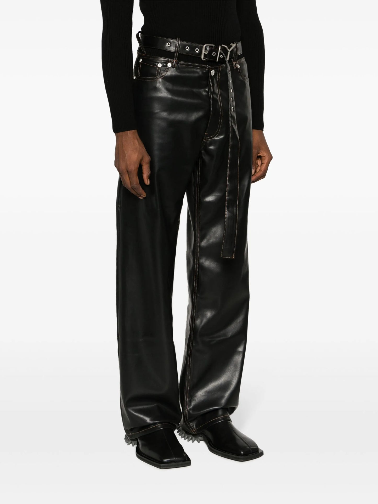 cut-out faux leather trousers