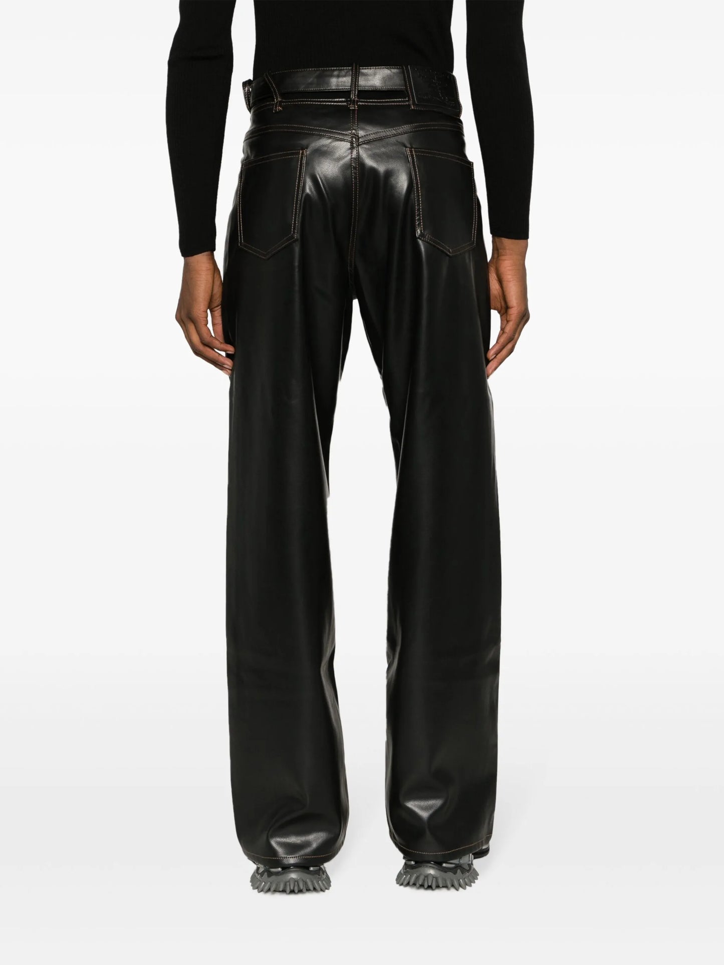 cut-out faux leather trousers