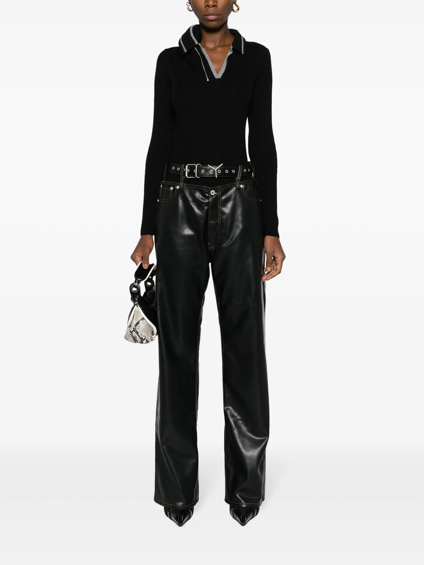 cut-out faux leather trousers