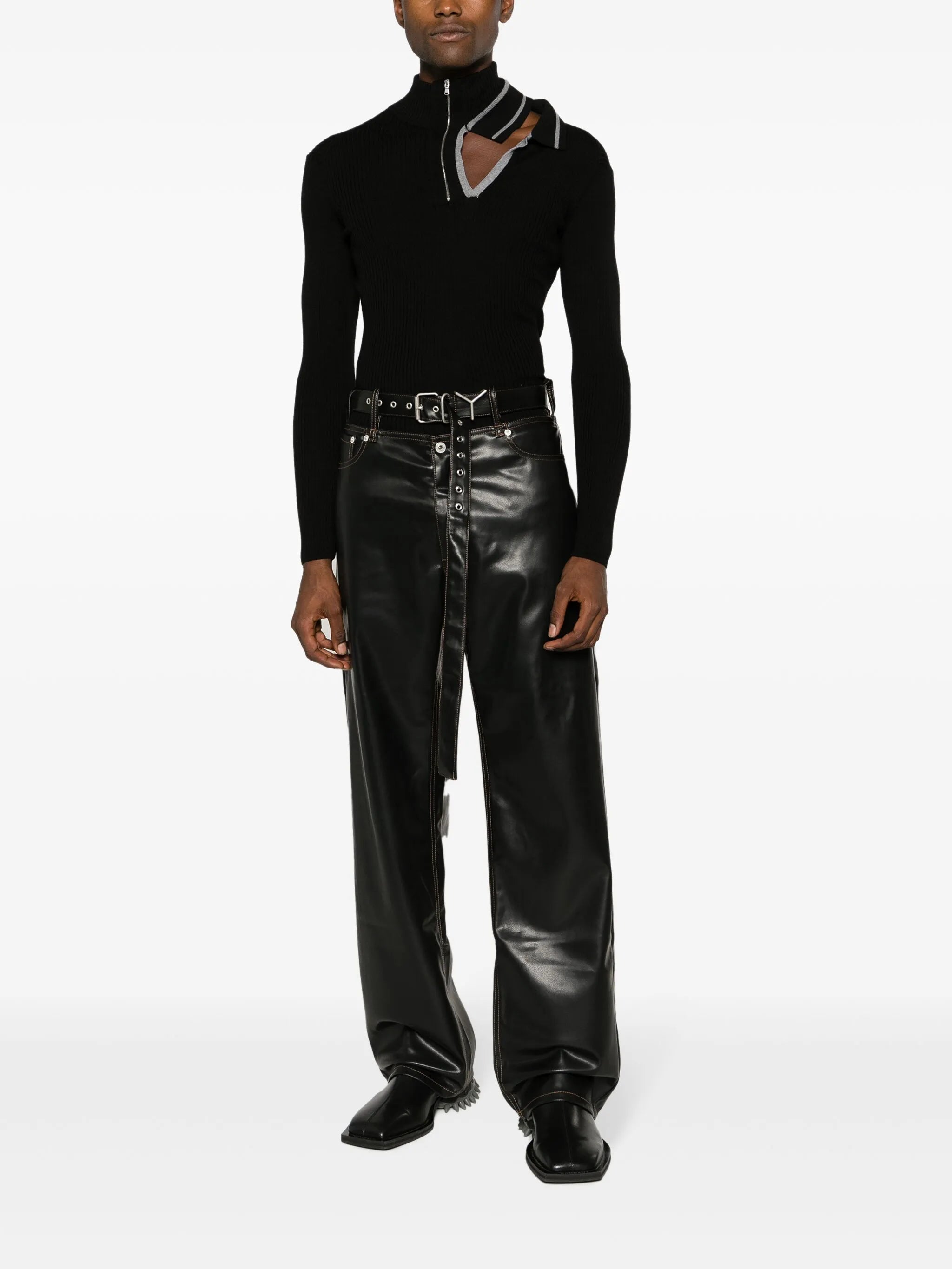 cut-out faux leather trousers