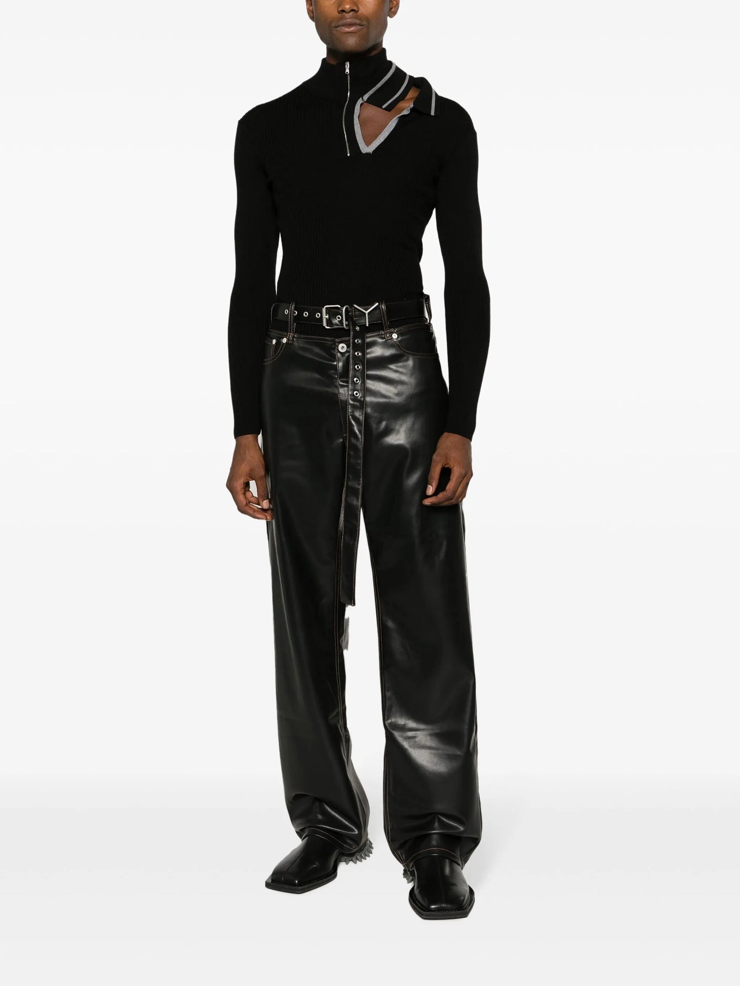 cut-out faux leather trousers