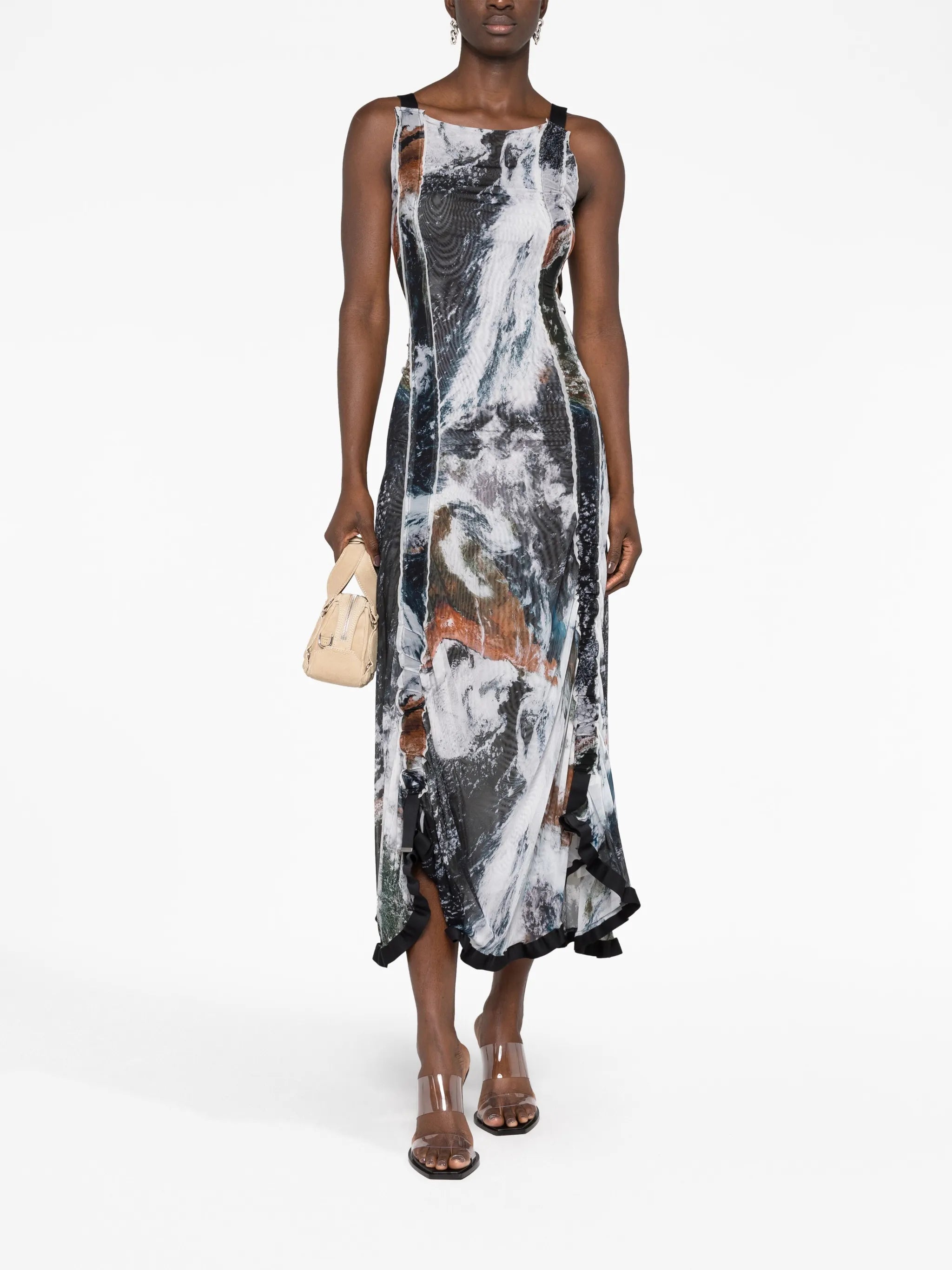 D-Tyler planet-print asymmetric midi dress