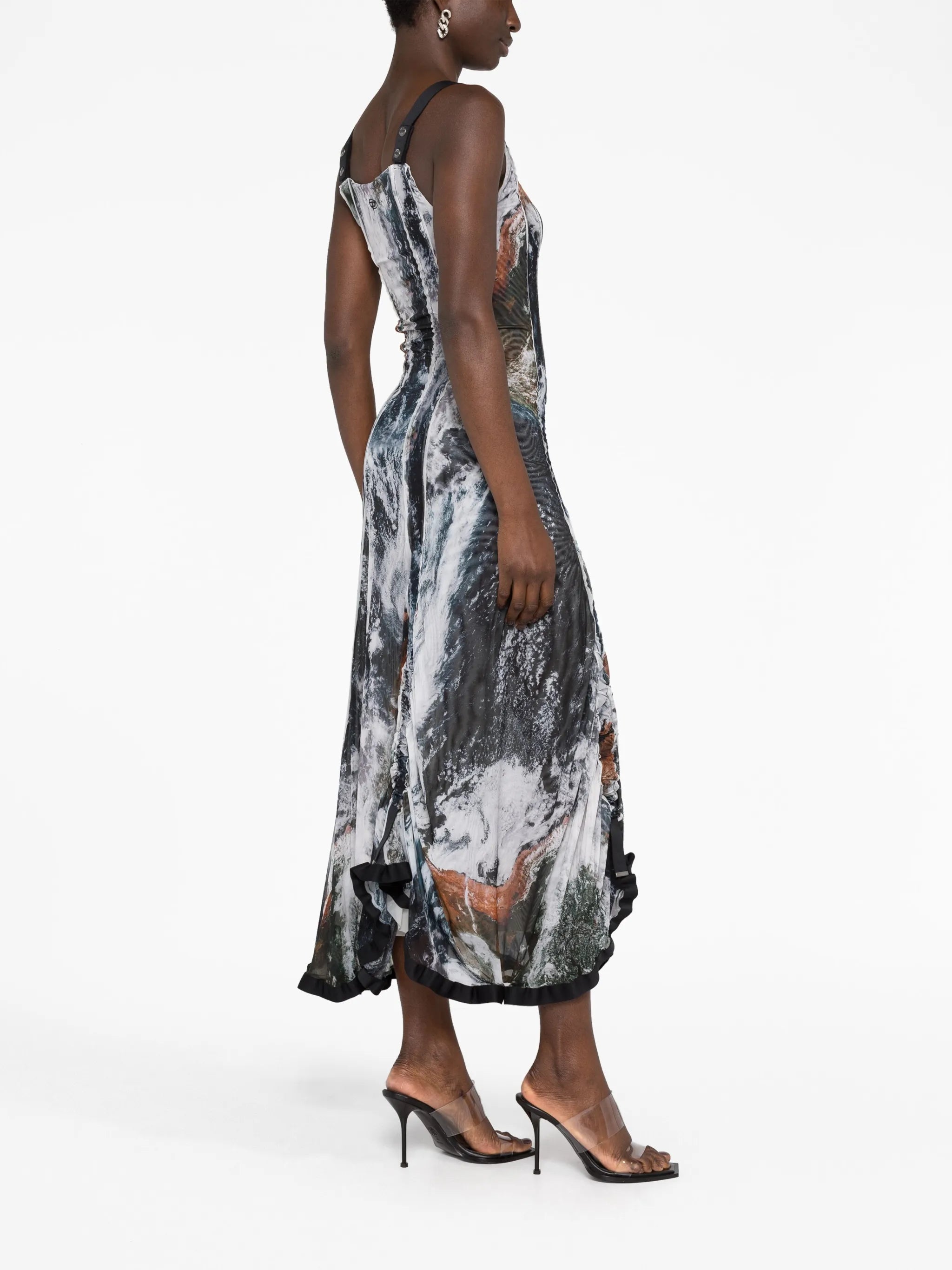 D-Tyler planet-print asymmetric midi dress