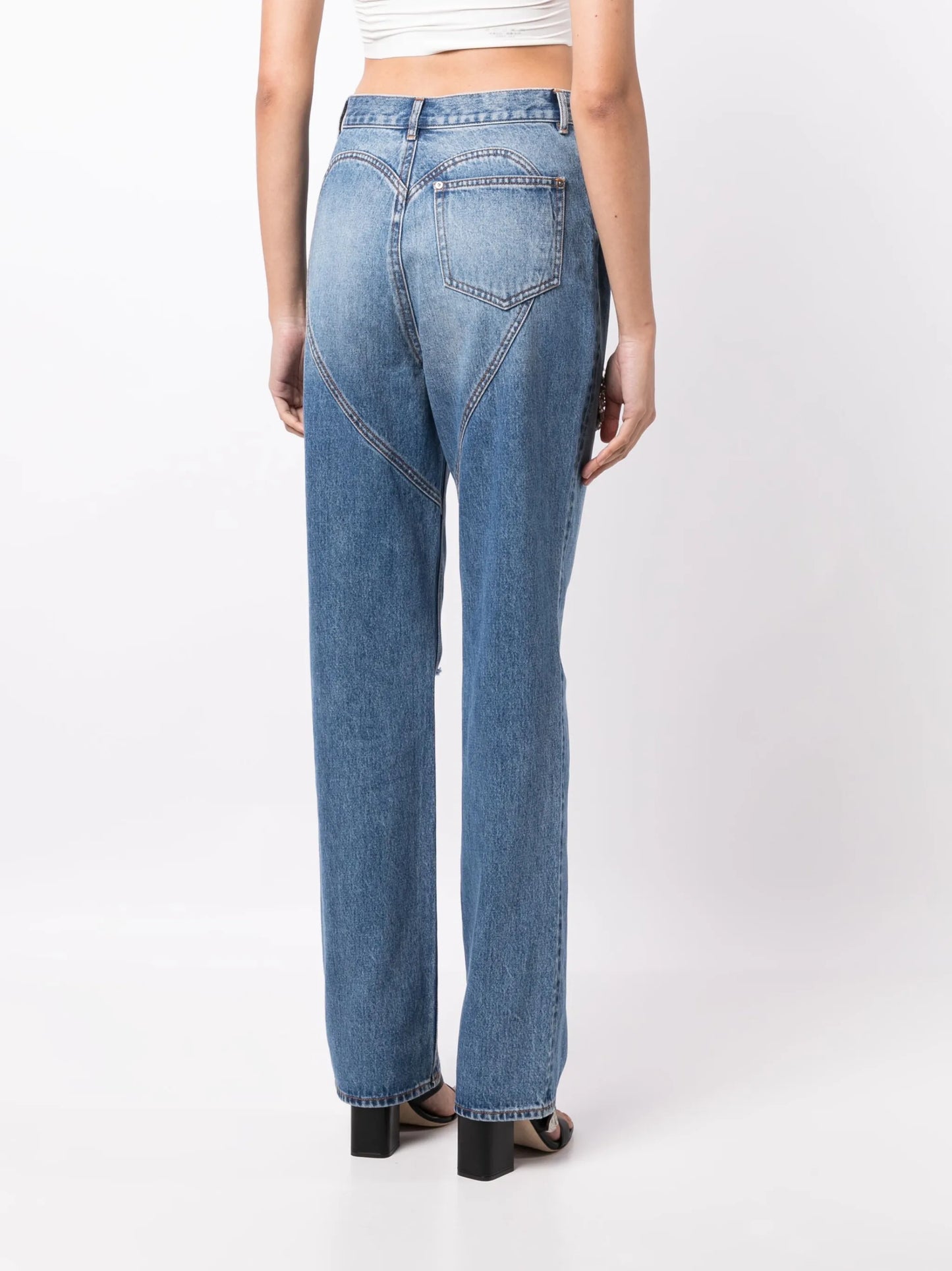 crystal-embellished straight-leg jeans