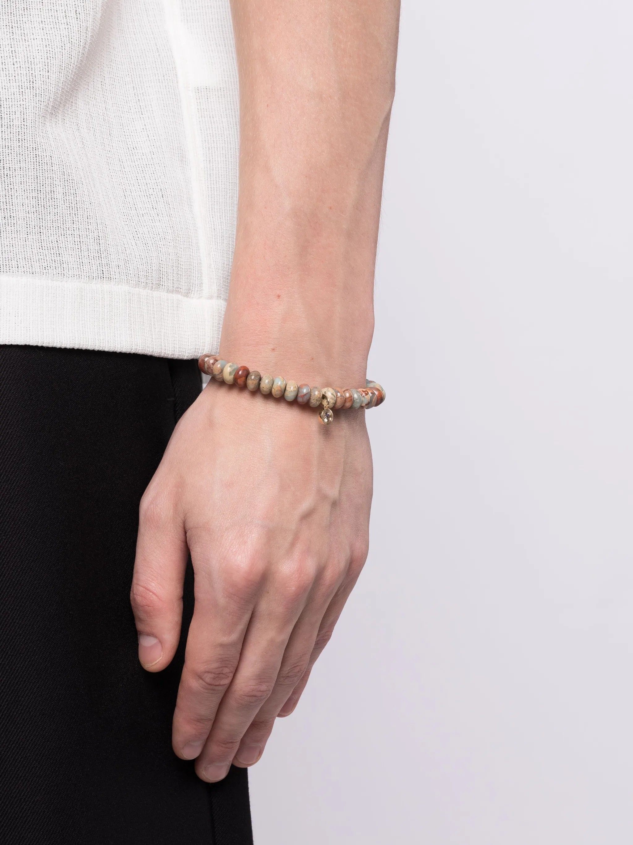 14kt yellow gold diamond charm jasper bracelet
