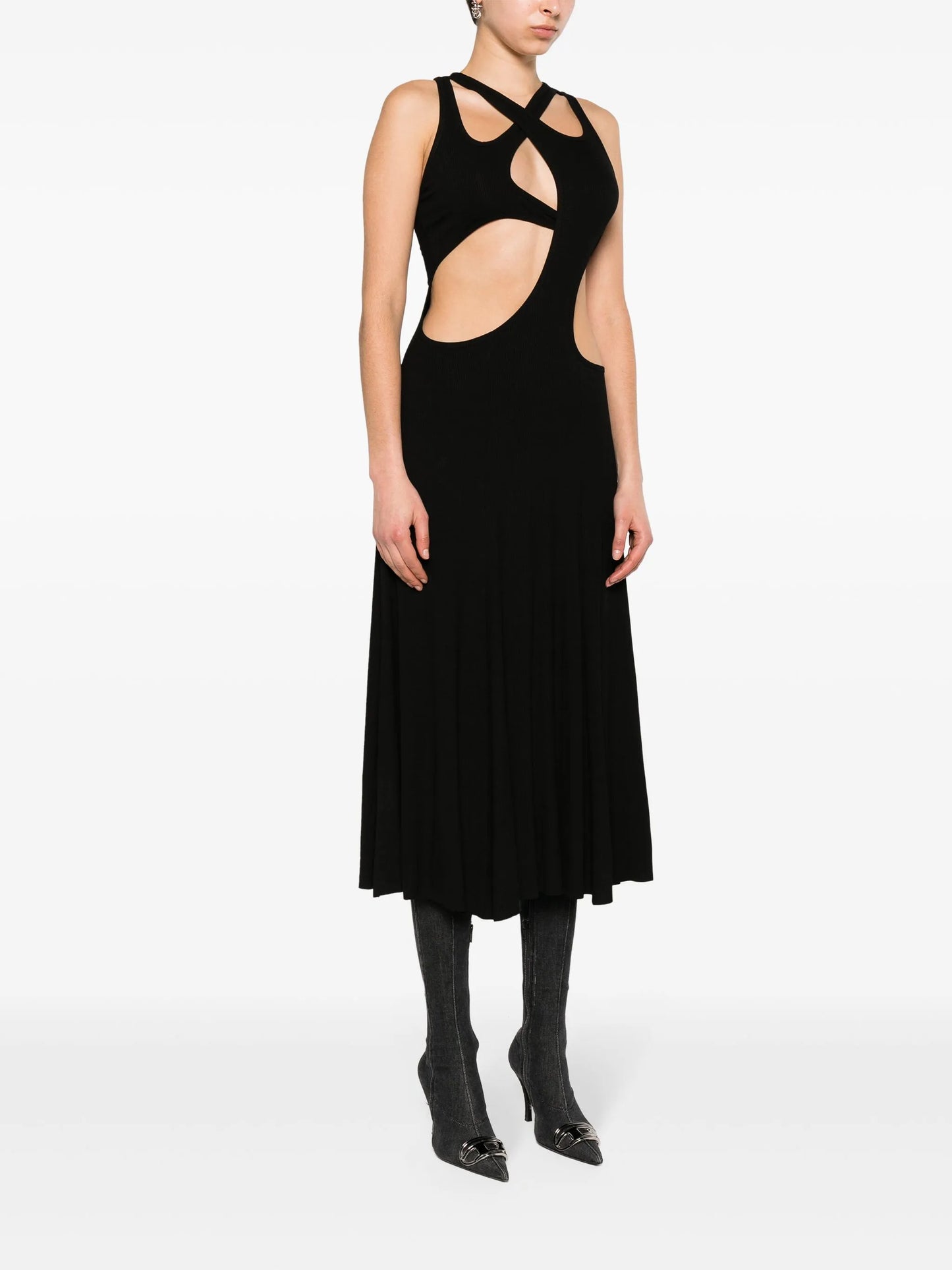 cut-out fine-ribbed maxi dress