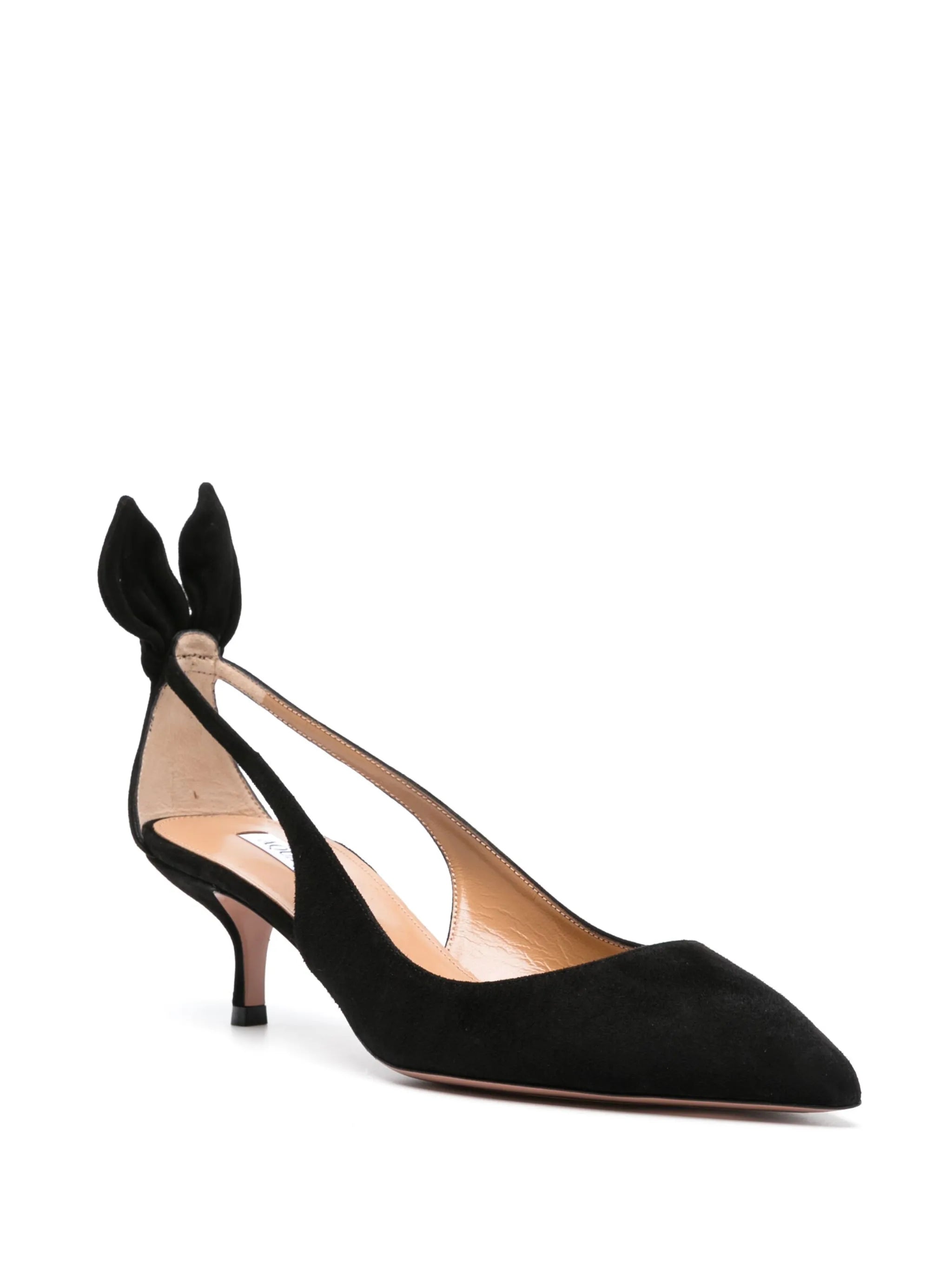 bow-tie suede pumps