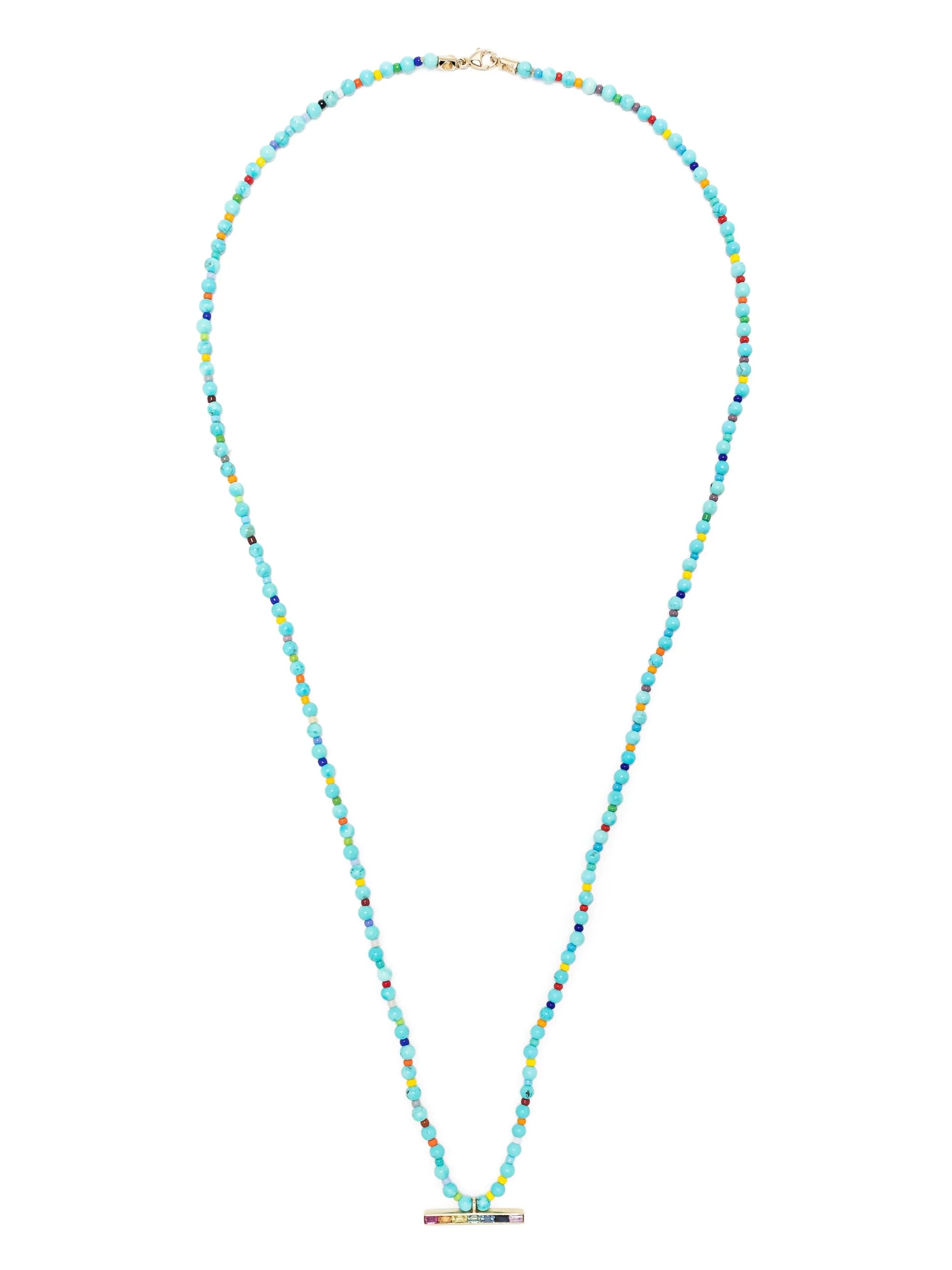 14kt yellow gold T-bar bead necklace