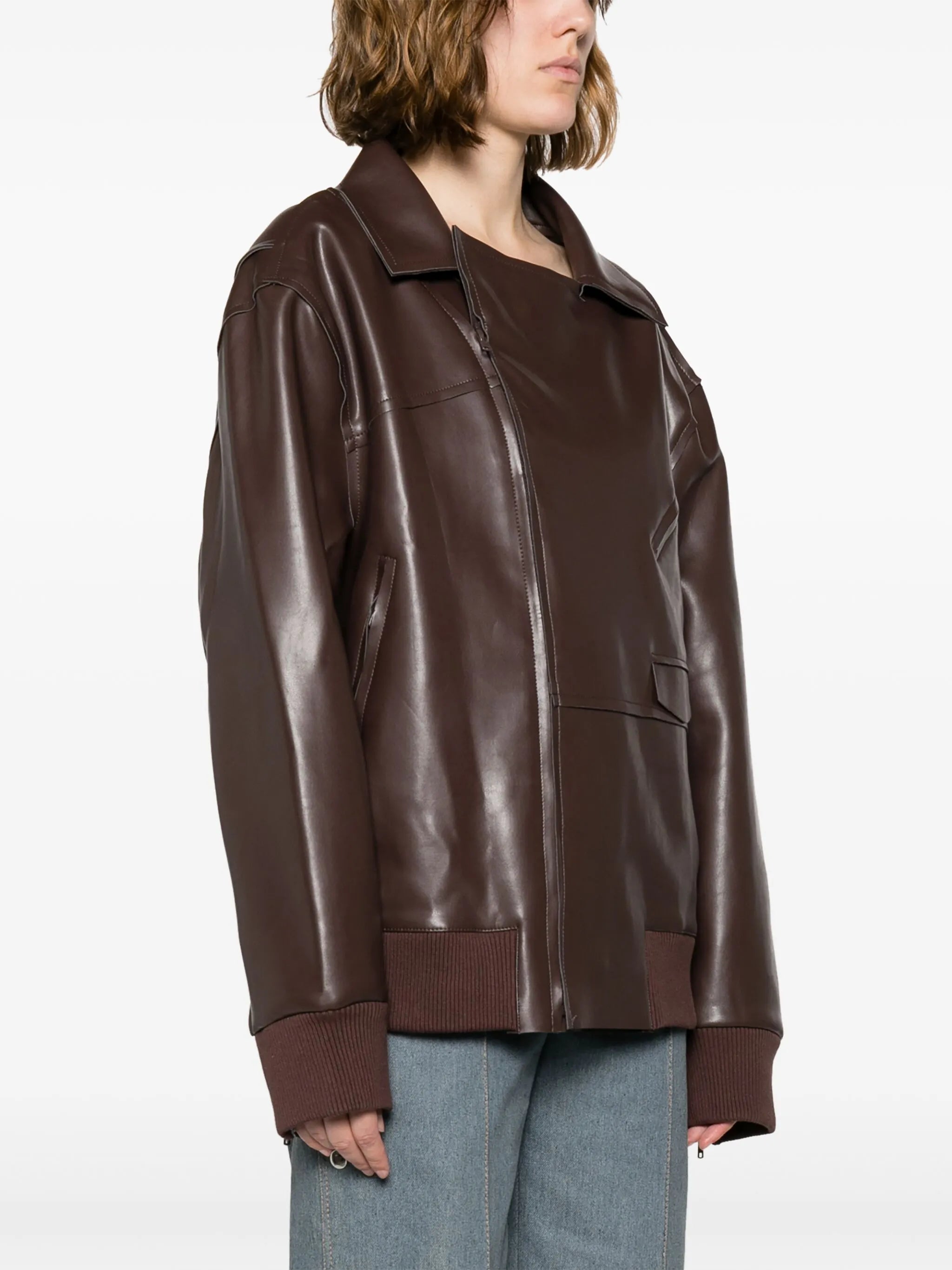 oversized zip-up biker jacket