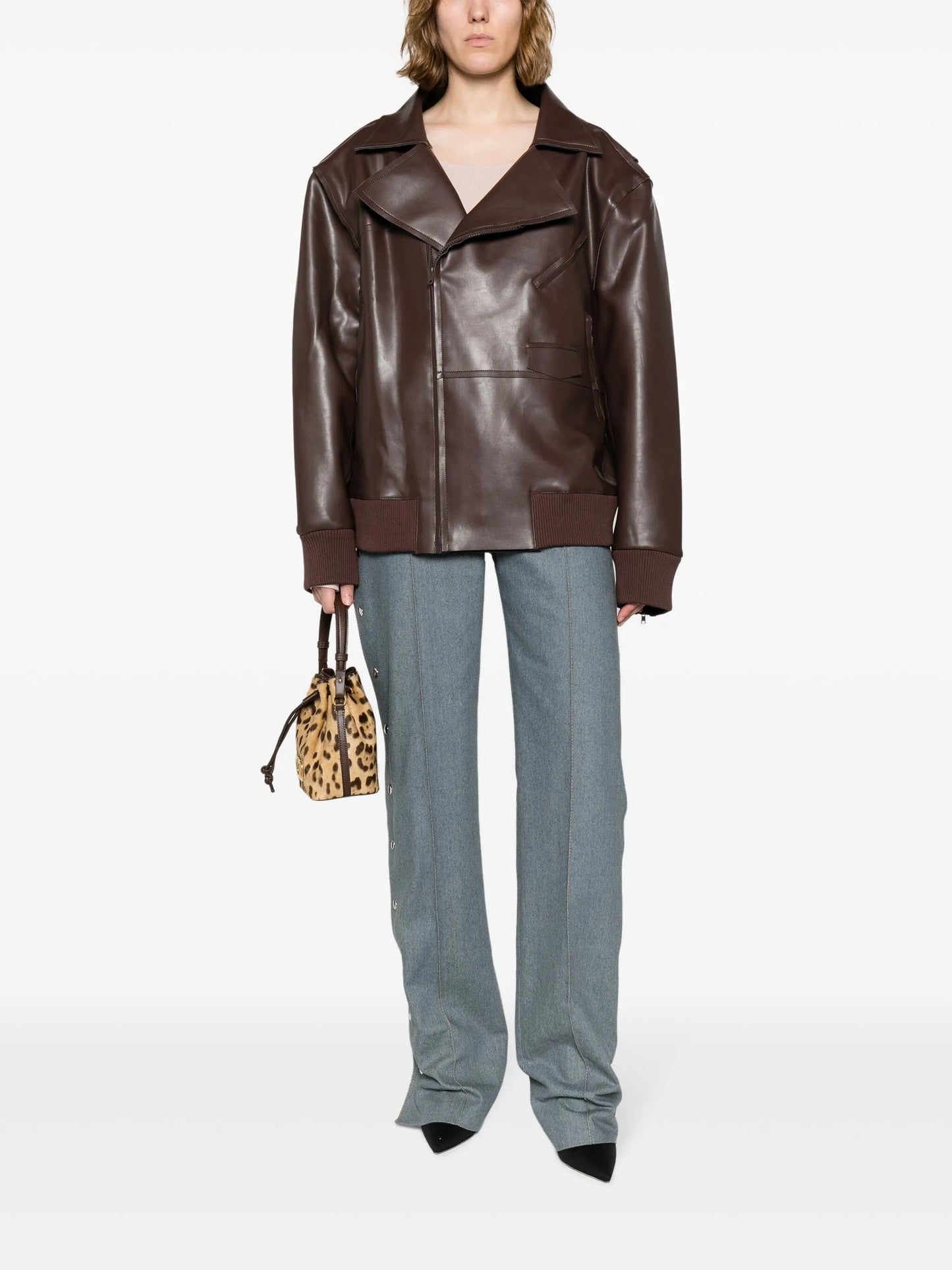 oversized zip-up biker jacket