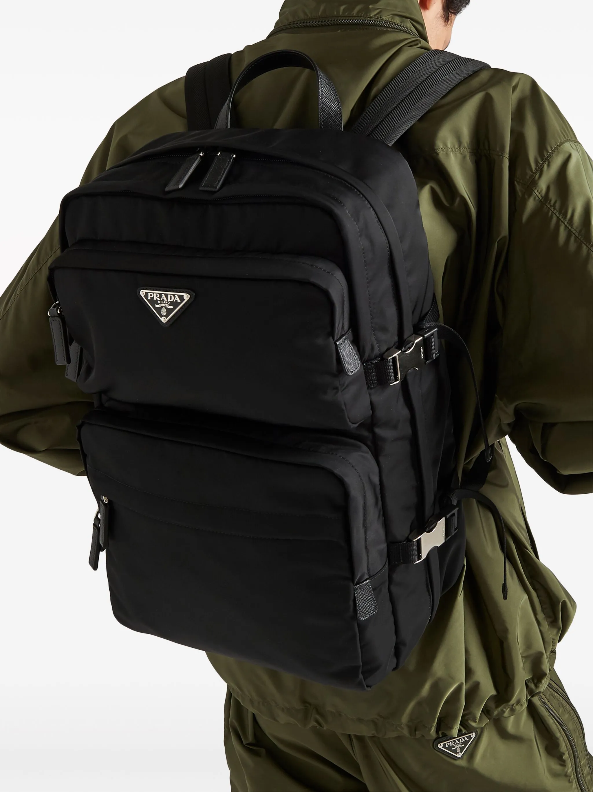 Re-Nylon and saffiano leather backpack
