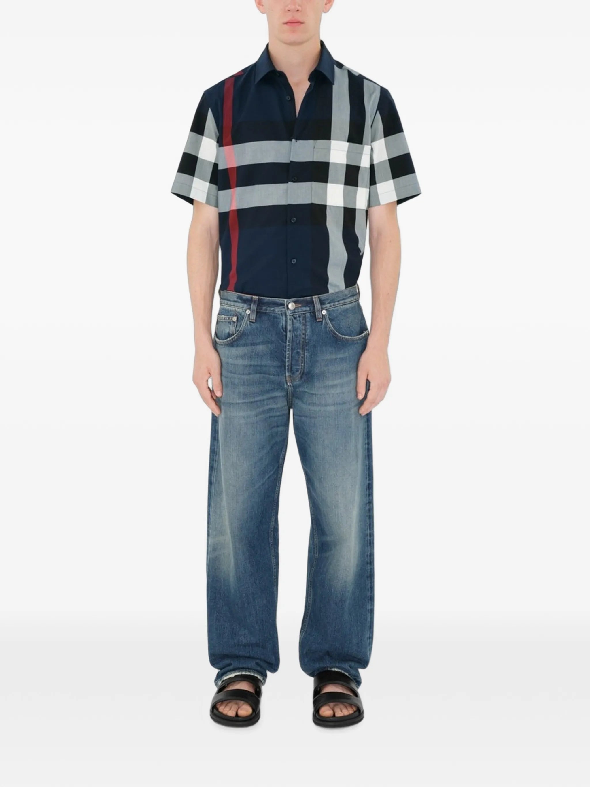 check-pattern cotton shirt
