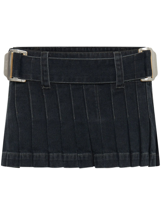 darted denim miniskirt